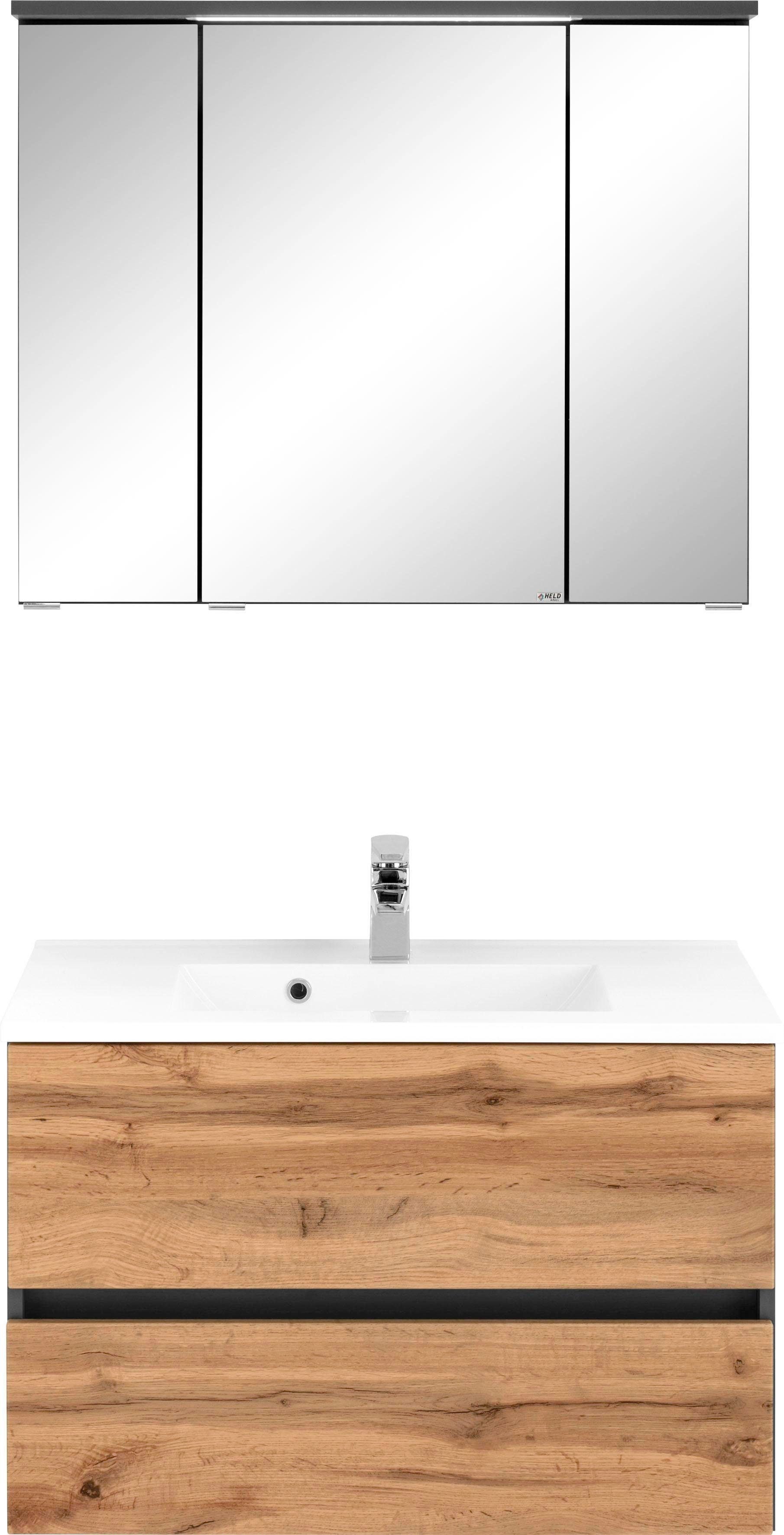 welltime Badkamerserie Lucca Breedte 80 cm, met directe ledverlichting (2-delig)