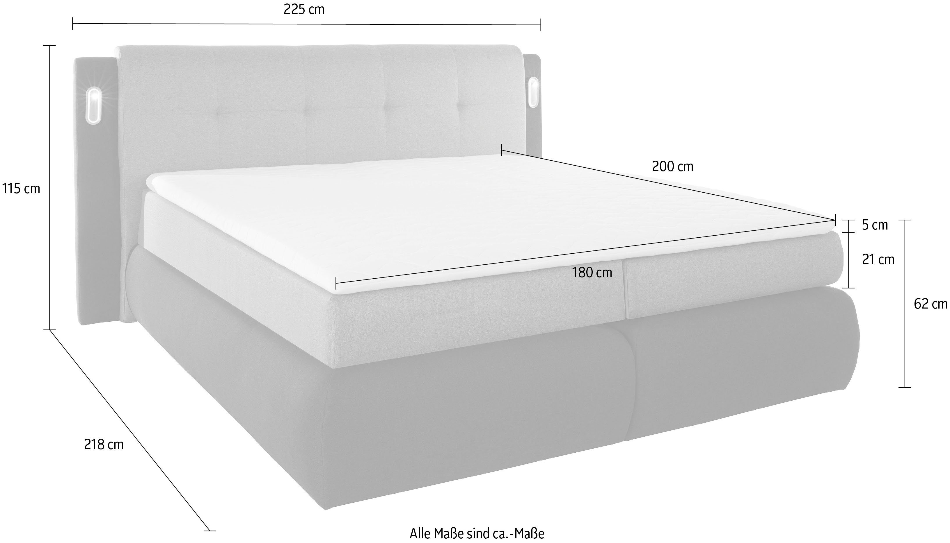 COLLECTION AB Boxspring Borna inclusief bedkist, ledverlichting en topmatras