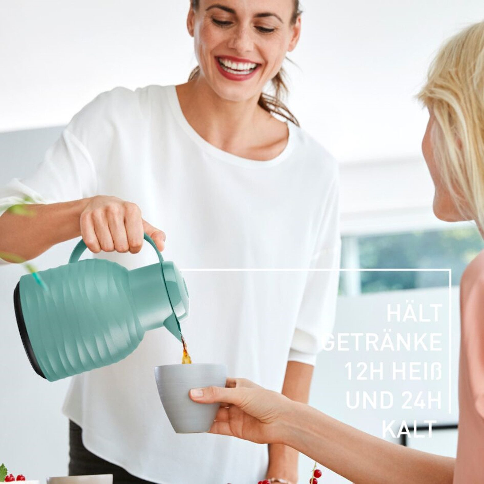 Emsa Thermoskan Samba Wave Made in Germany, 12u warm/24u koud, Quick-Press deksel, glazen fles