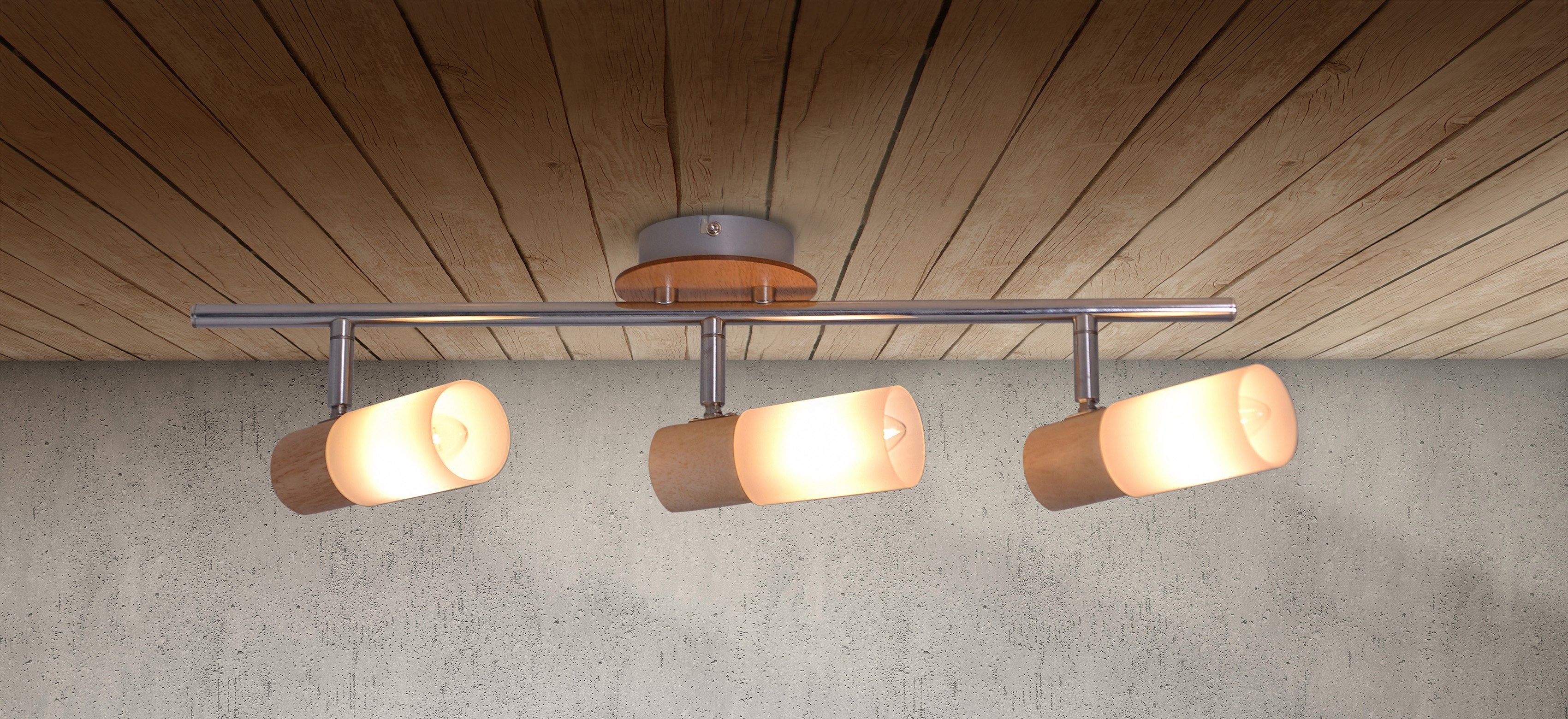 näve Plafondlamp Todtnau Plafondlamp 3-vlaks, excl. 3x E14 max. 5W, hout/metaal, natuurlijk/chroom (1 stuk)