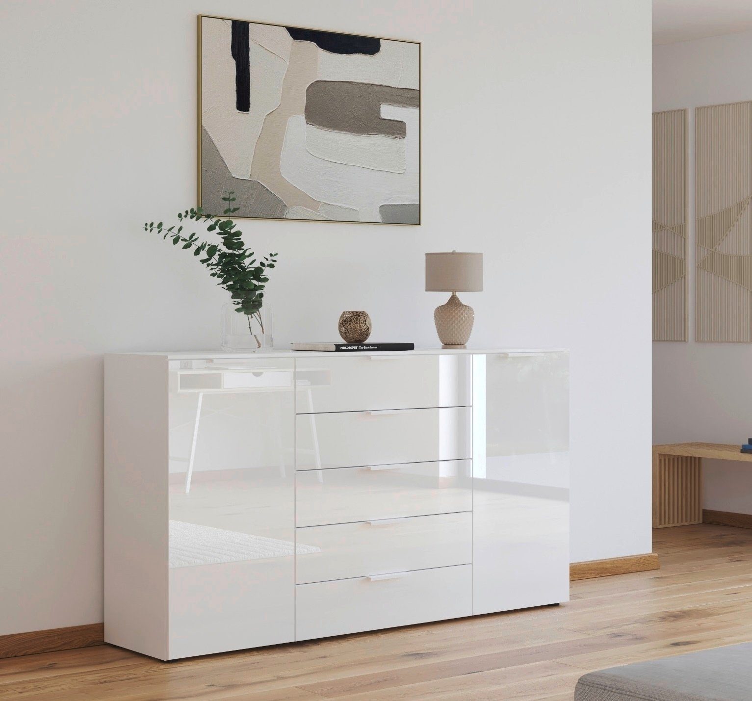rauch Ladekast Commode deurkast sideboard combikast FLIPP met glasfront 2-deurs met 5 lades en soft-close, 2 breedtes made in germany