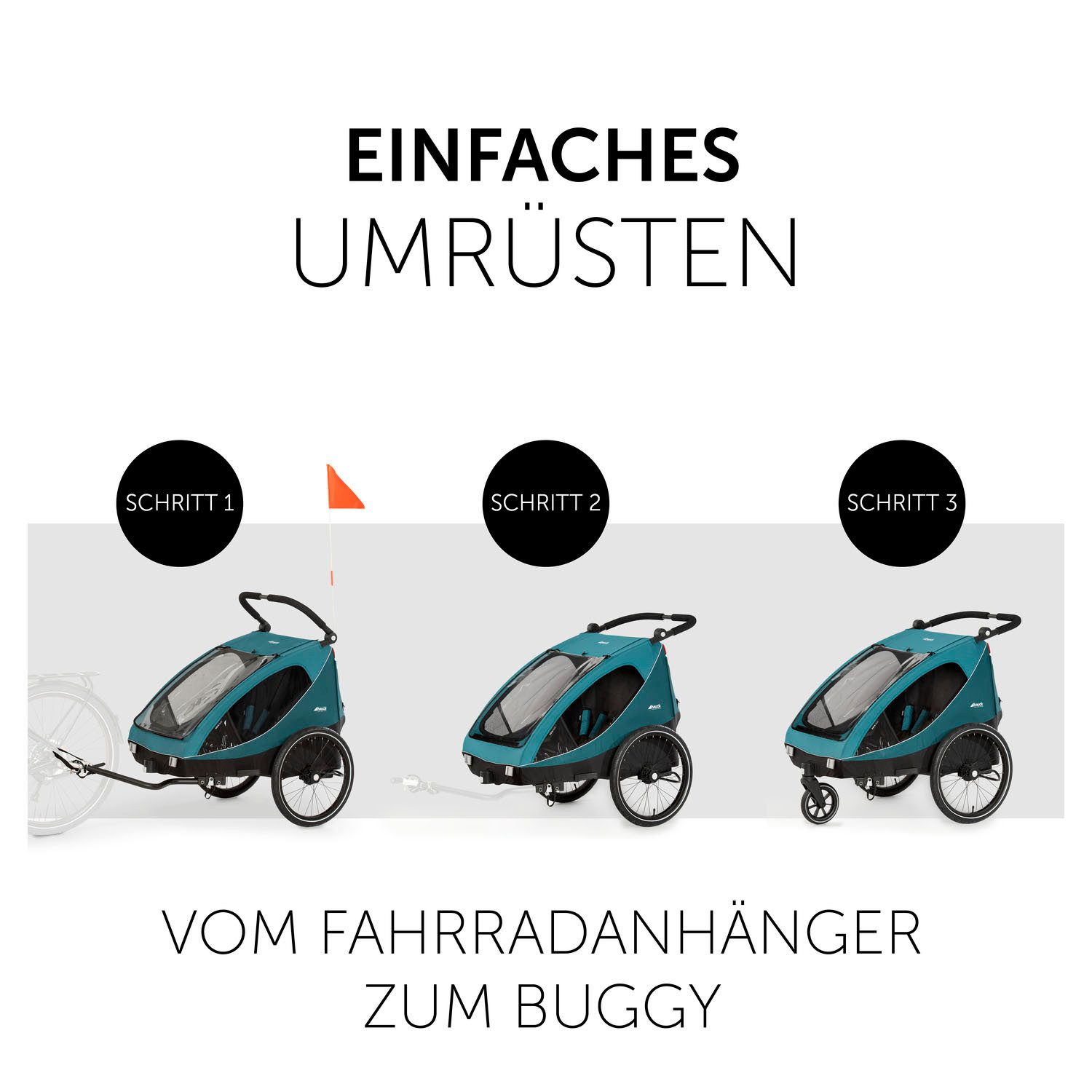 Hauck Kinderen fiets aanhanger Dryk Duo, Ocean Green voor 2 kinderen, incl. buggy-wiel