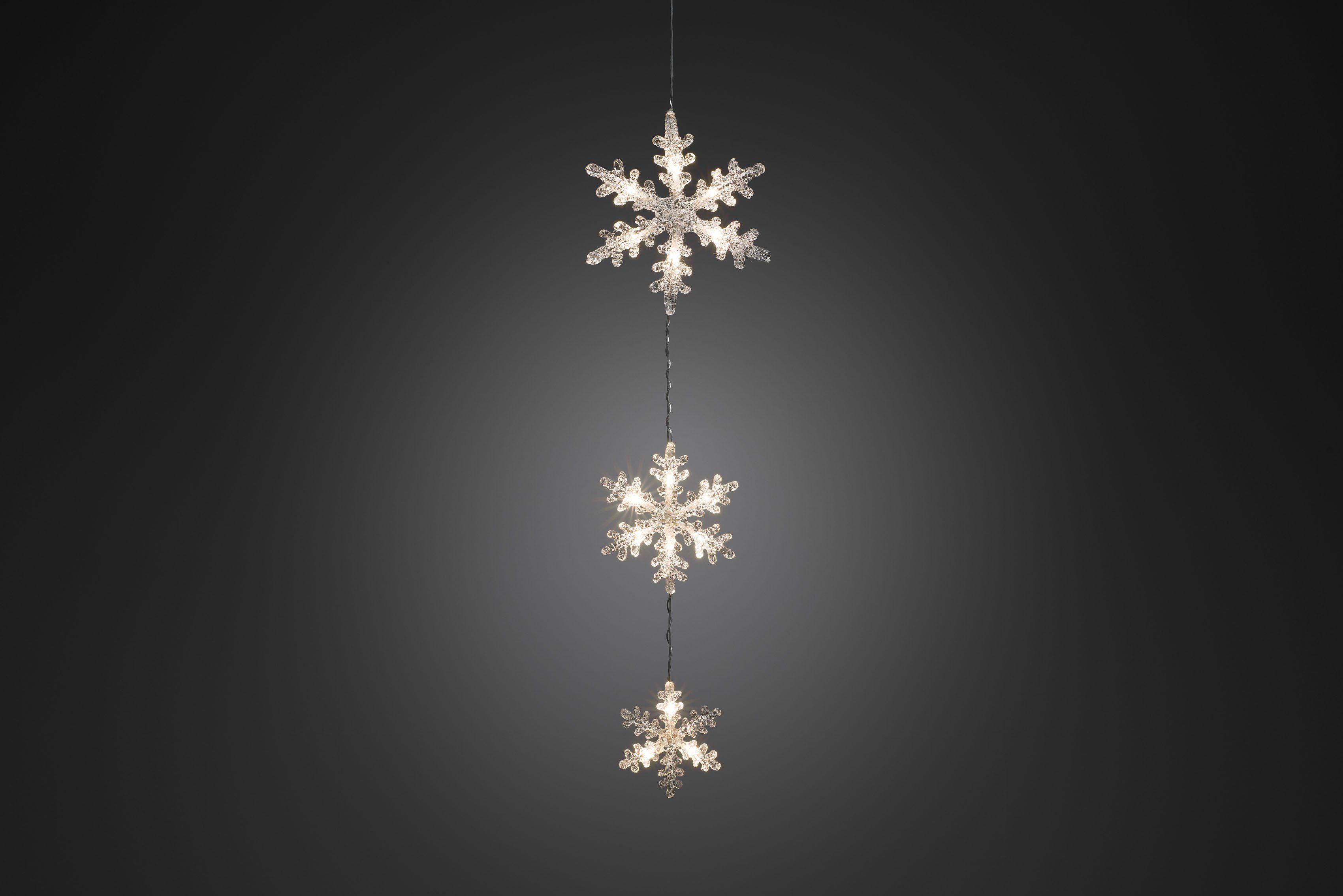 KONSTSMIDE Led-lichtgordijn Kerstversiering buiten Led lichtgordijn, 3 acryl sneeuwvlokken, 15 warmwitte dioden (1 stuk)