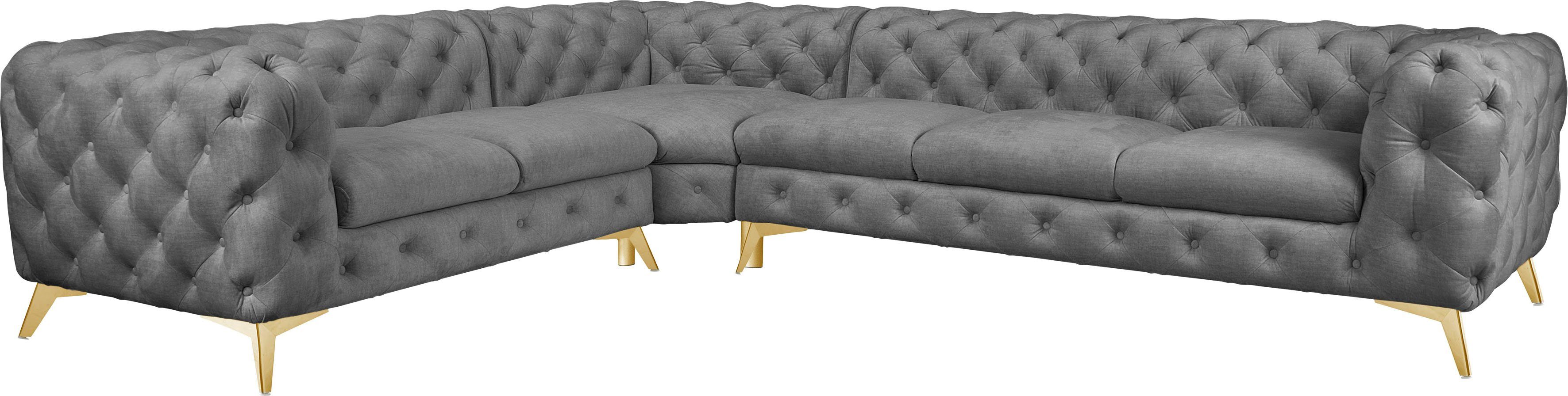 Leonique Chesterfield-bank Glynis L-vorm luxueuze capitonnage, moderne chesterfield look, kleur van de poten ter keuze