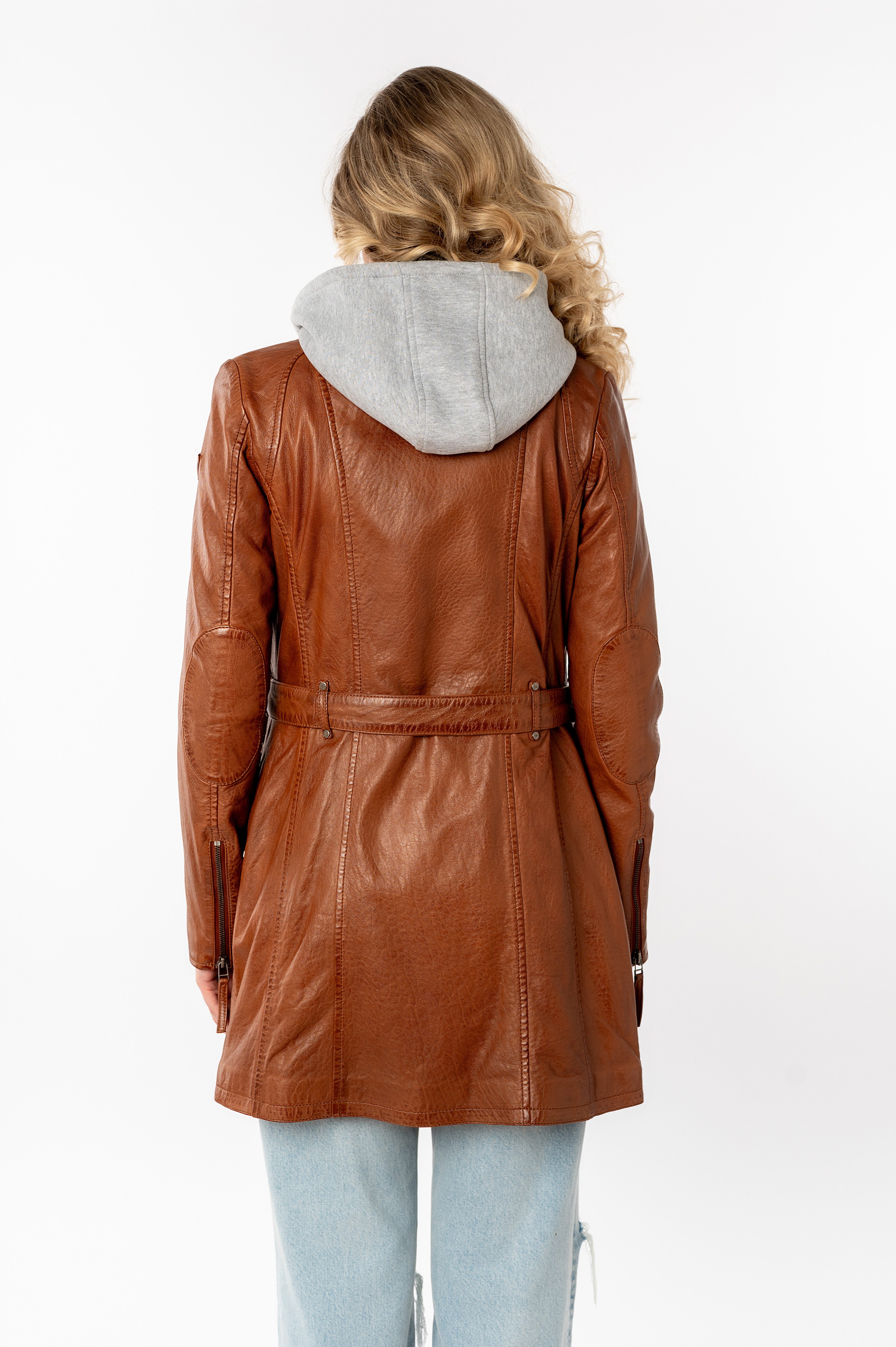 Mauritius Lange, leren jas BENTE2 lange leren jack met riem & afneembare capuchoninlay (Met riem)