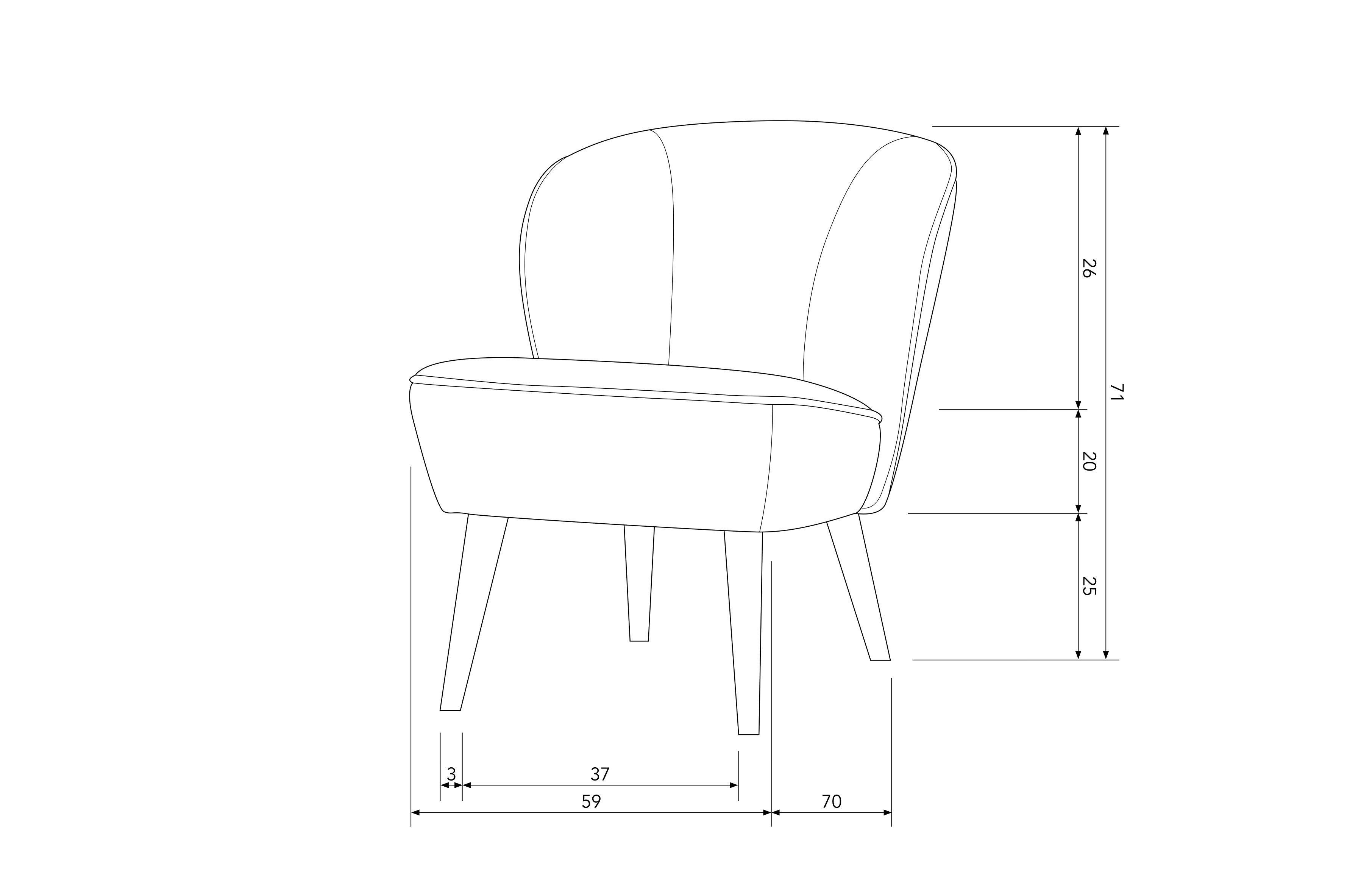 WOOOD Fauteuil Sara zacht gepolsterd, 4-poots frame, h 71 cm x b 59 cm