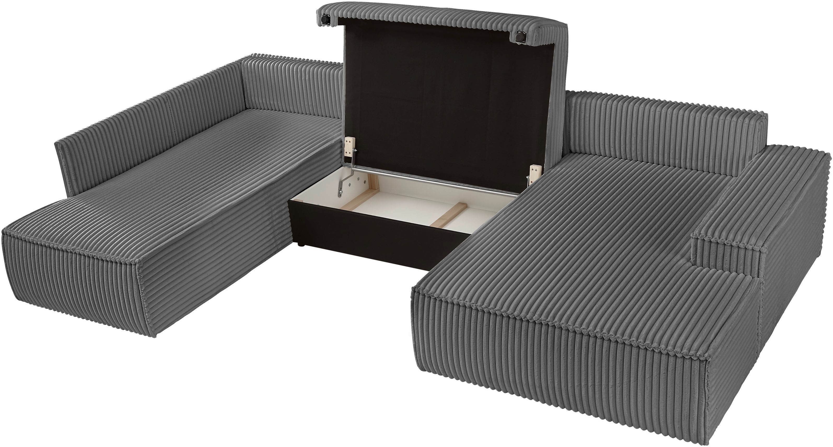 andas Zithoek FINNLEY U-model XXL 329 cm, bedbank, slaapfunctie m. bedkist