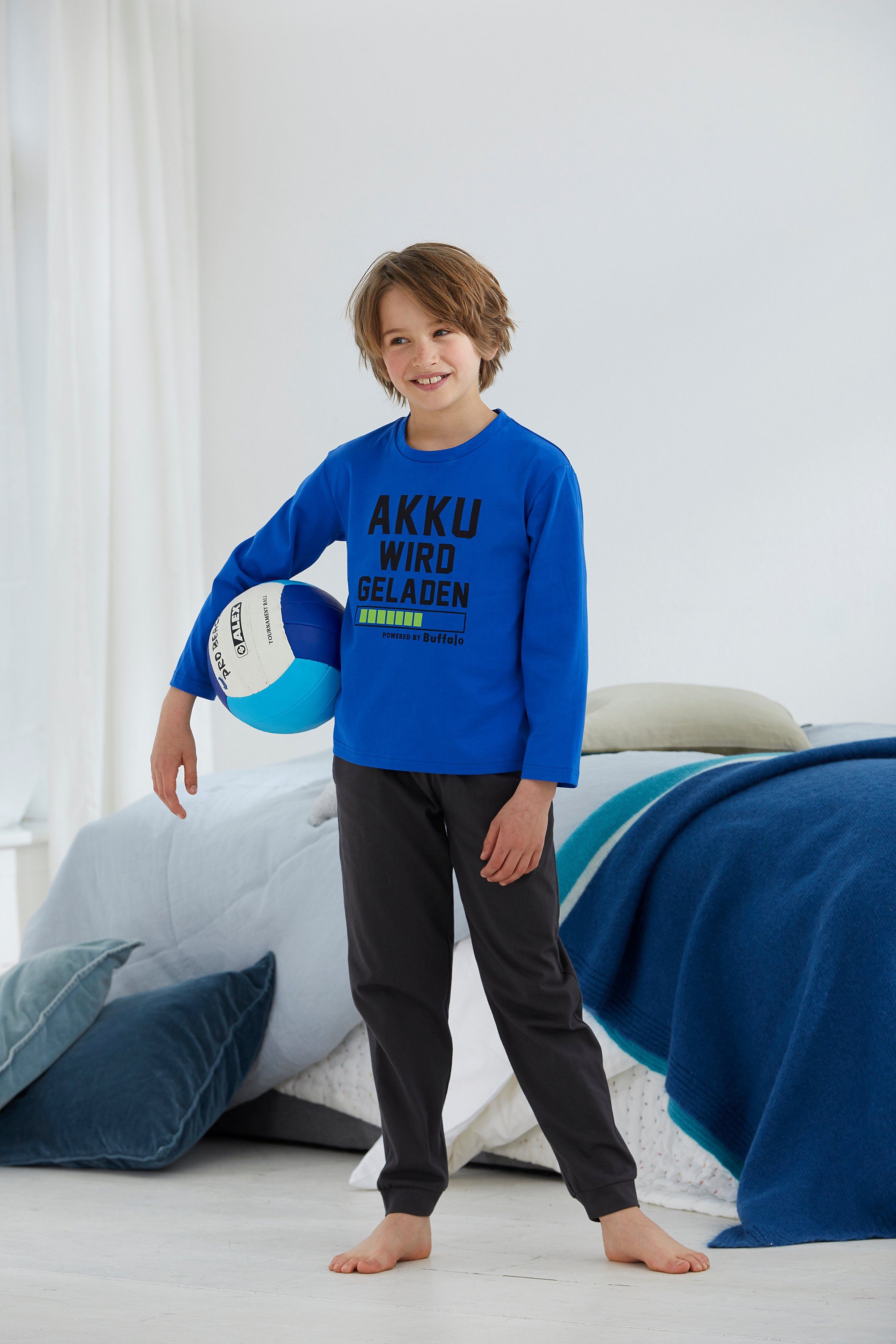 Buffalo Pyjama Accu wordt geladen Pyjama met spreuk "Accu wordt opgeladen" (2-delig, 1 stuk)
