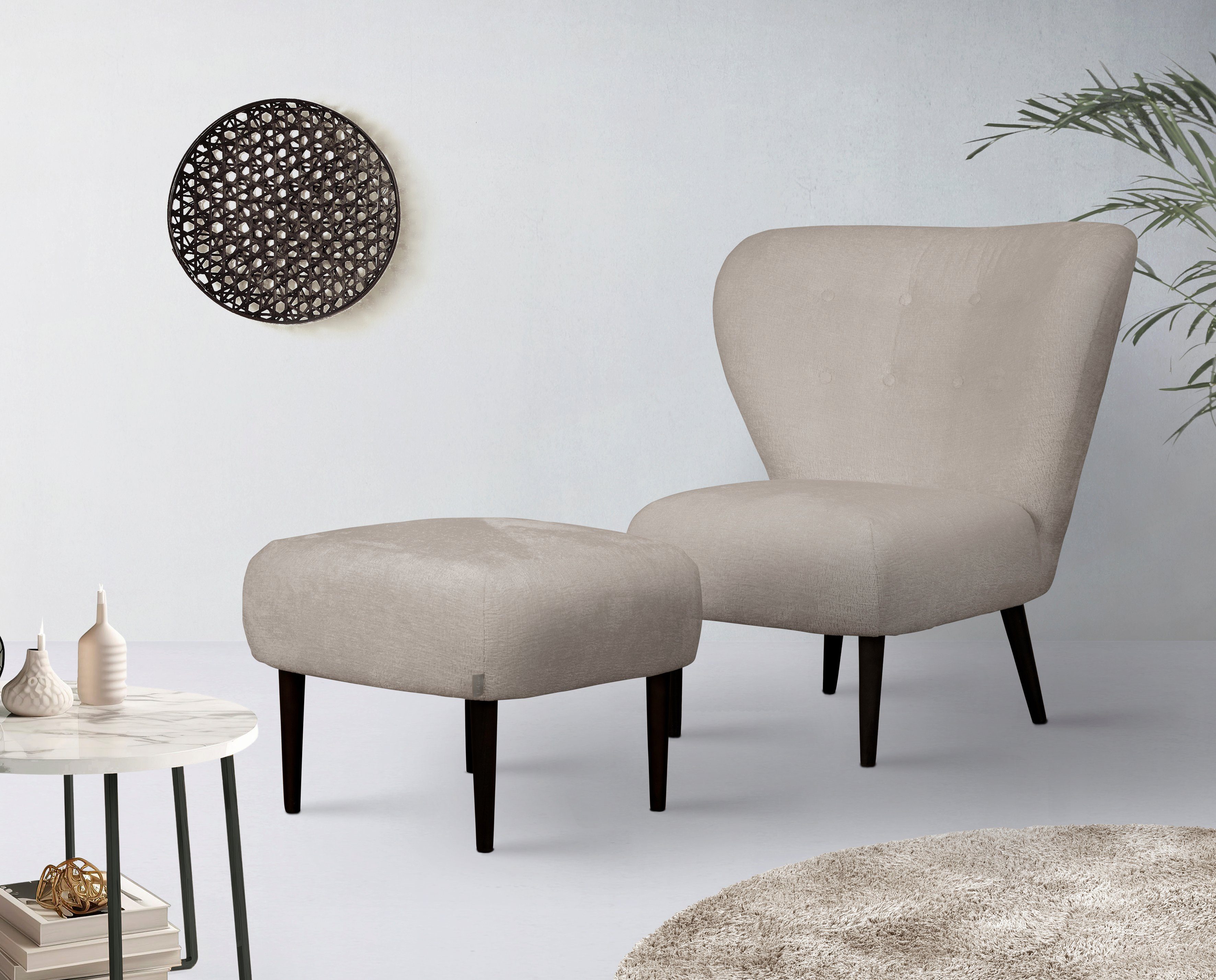 LeGer Home by Lena Gercke Fauteuil Dinah Knoopdetails op de achterkant, naar keuze met of zonder poef/voetenbank fauteuils grijs