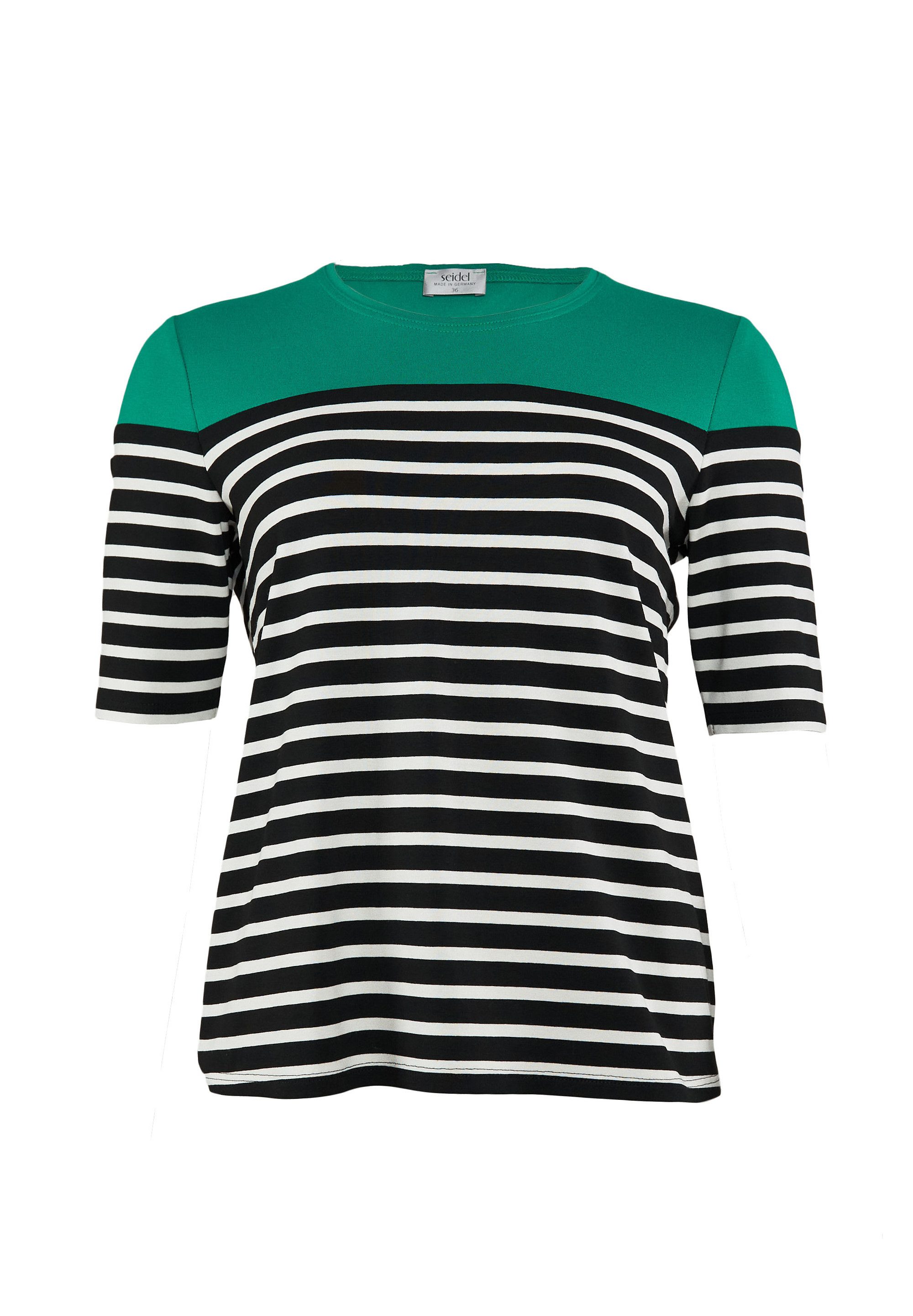 Seidel Moden T-shirt met colorblocking en streepjespatroon, made in germany