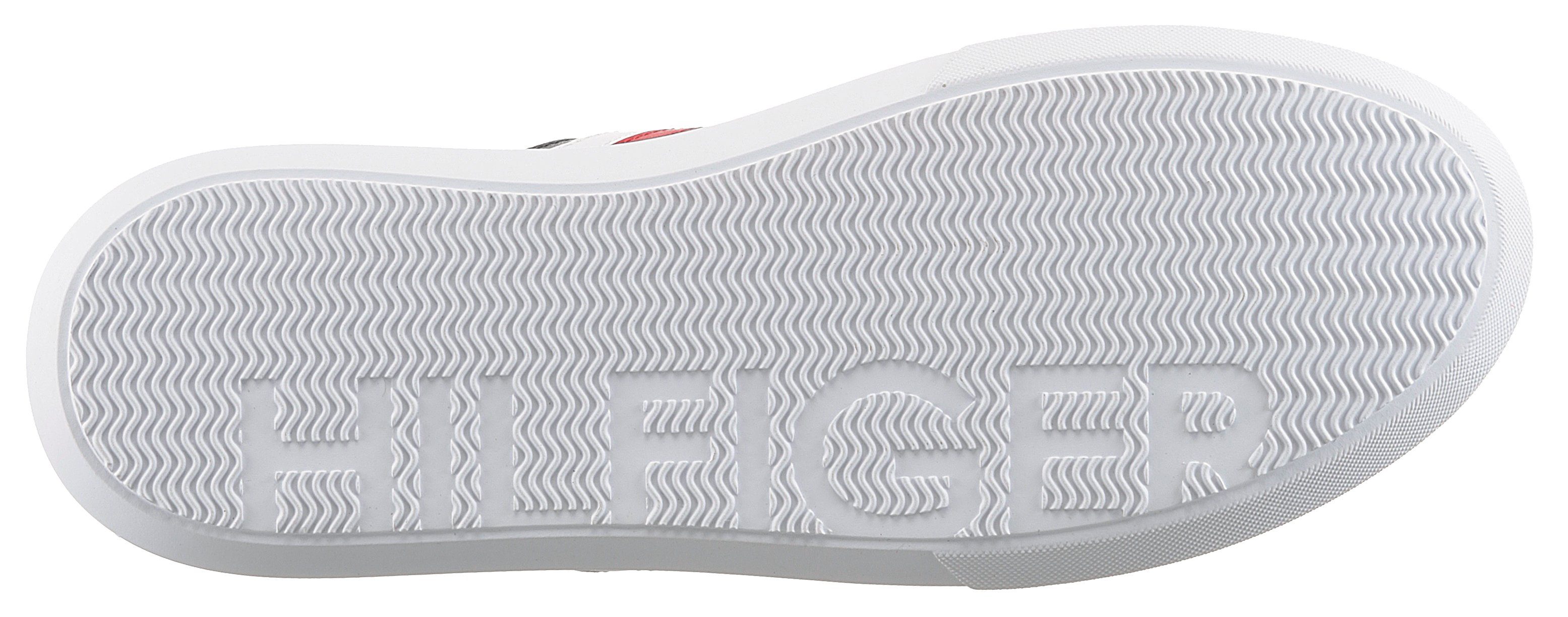 Tommy Hilfiger Sneakers ESSENTIAL LEATHER CUPSOLE met typische strepen, vrijetijdsschoen, lage schoen, veterschoen