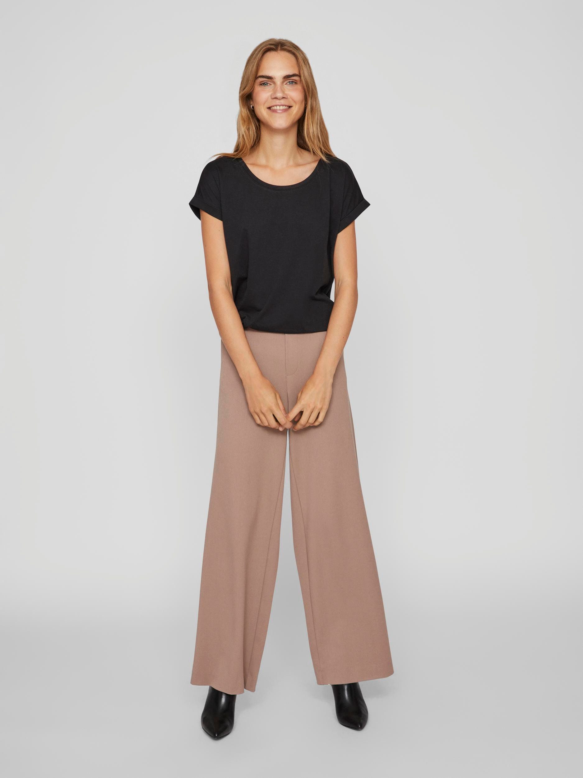 Vila Shirt met ronde hals VIDREAMERS NEW PURE T-SHIRT/SU-NOOS Basic dames T-shirt met ronde hals en omgeslagen mouwen