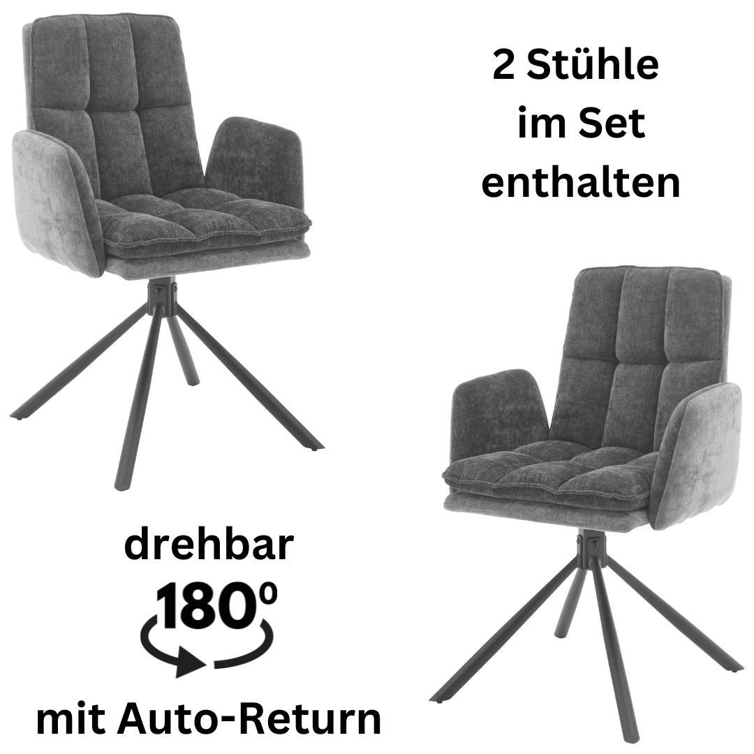 OTTO Stolkom Stoel met armleuningen Livia Bekleding binnen donkergrijs/buiten lichtgrijs (set, 2 stuks) 4 poot stoelen grijs