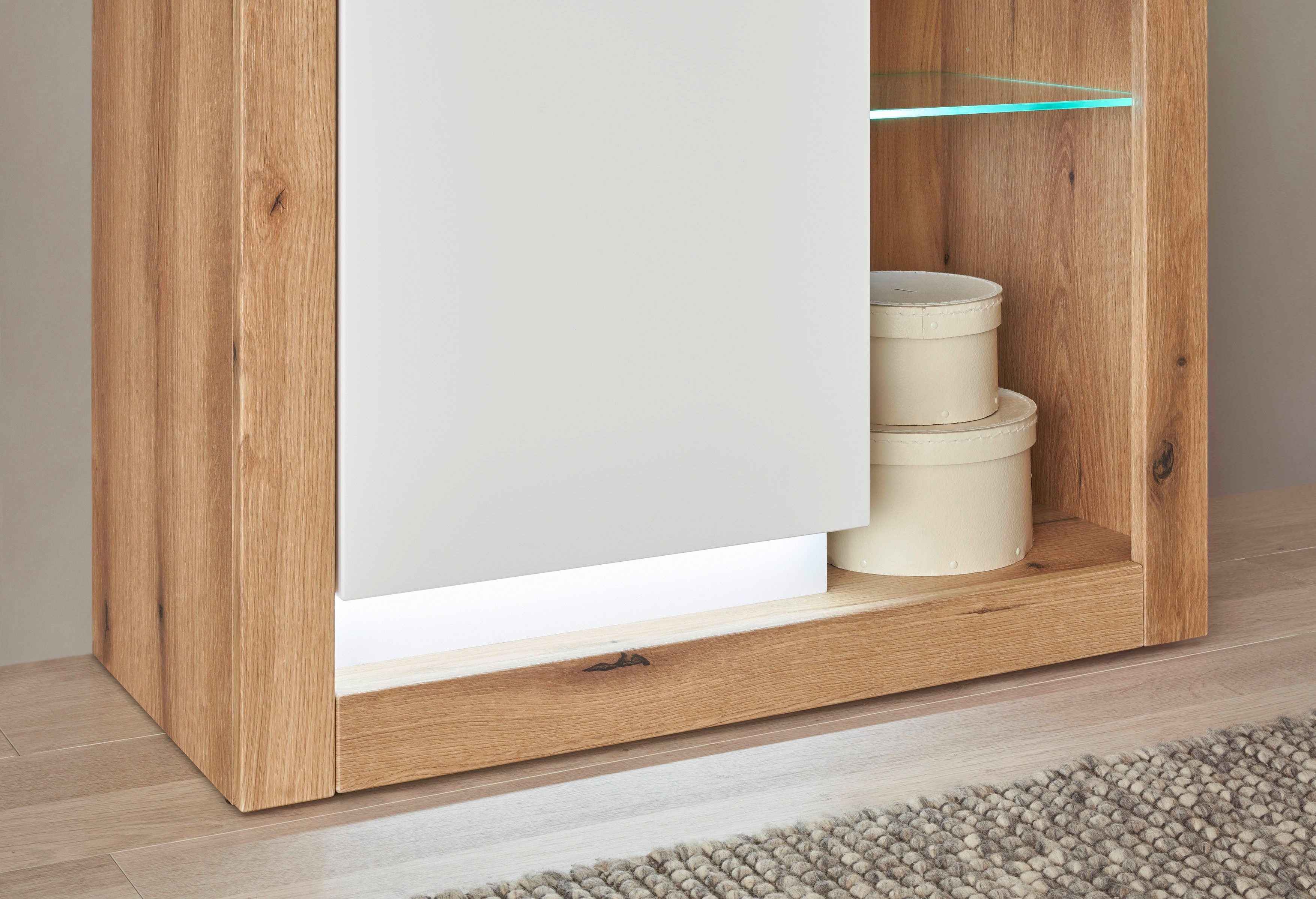 INOSIGN Vitrinekast Brixen, vitrinekast in eik decor, moderne staande vitrinekast Metalen grepen, voldoende opbergruimte, veelzijdig toepasbaar, 80 cm breed