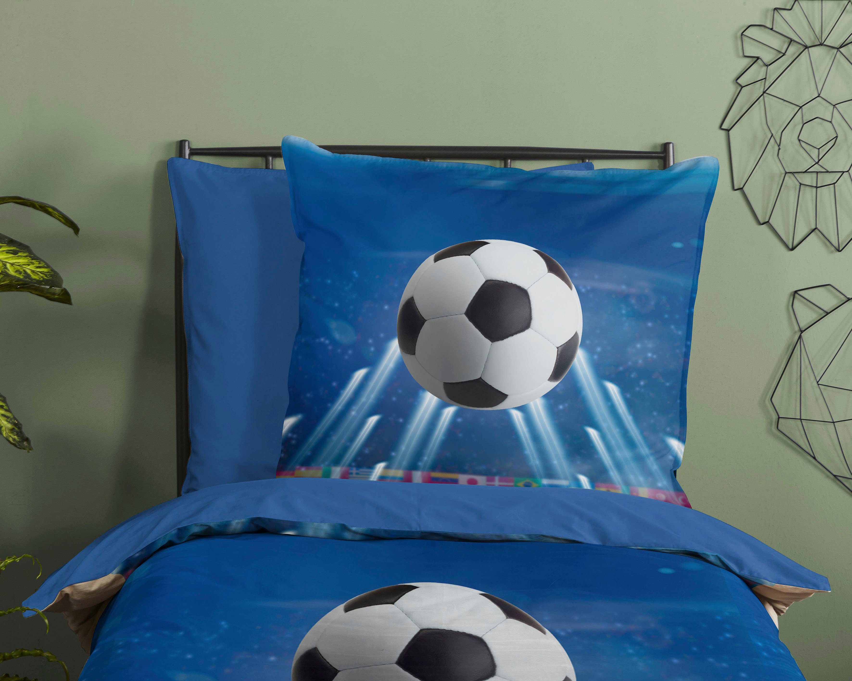 good morning Kinderovertrekset Goal Katoen, 135x200, Rits, Omkeerbaar, Kind, Jongens, Voetbal (2-delig)