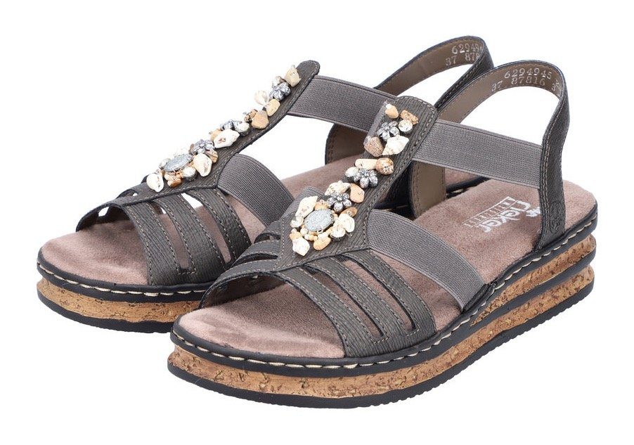 Rieker Sandalen zomerschoen, sandaal, sleehak, met decoratieve steentjes
