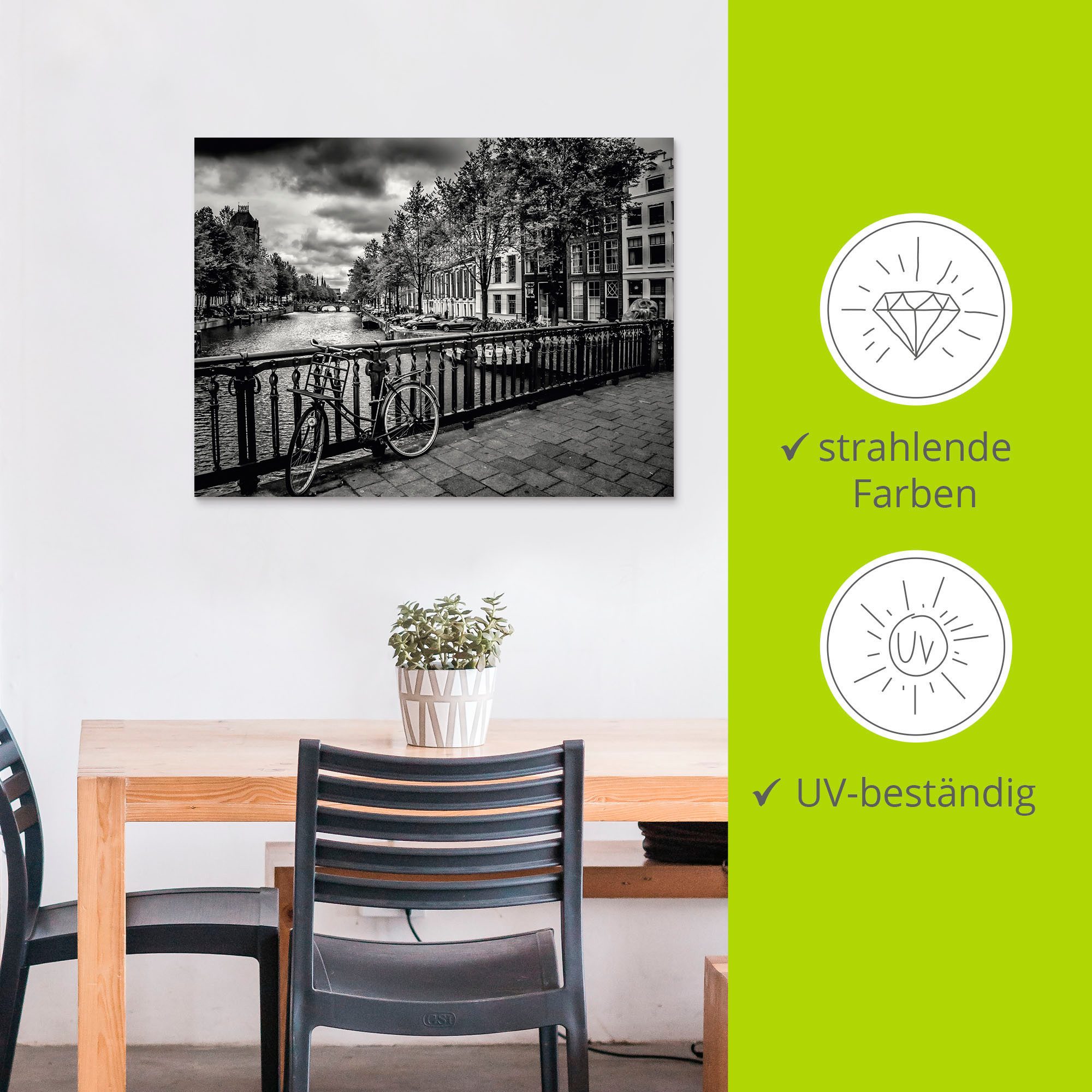 Artland Aluminium dibond print Amsterdam Keizergracht I geschikt voor binnen en buiten, buitenafbeelding
