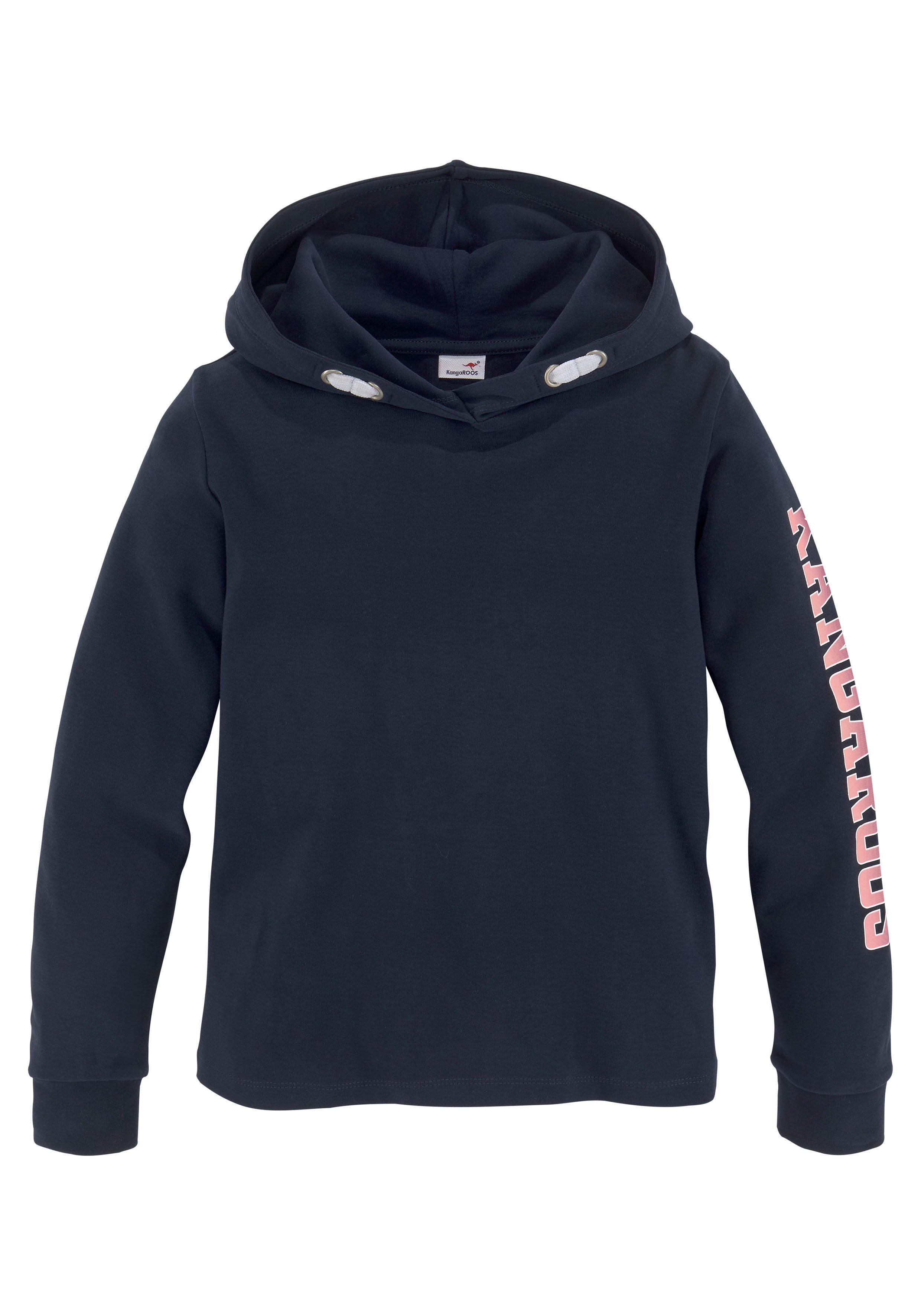 KangaROOS Shirt met lange mouwen Capuchonshirt met mouwprint rechte pasvorm, bedrukt ontwerp, met capuchon, van 100% katoen
