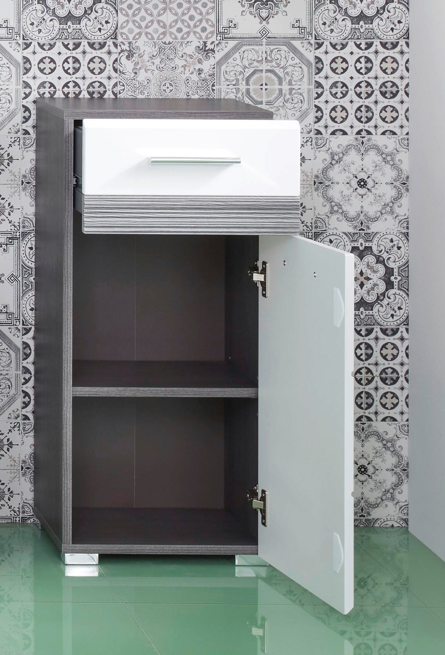welltime Onderkast Toulon Badkommode met lade en 2 vakken met echt houtlook detail