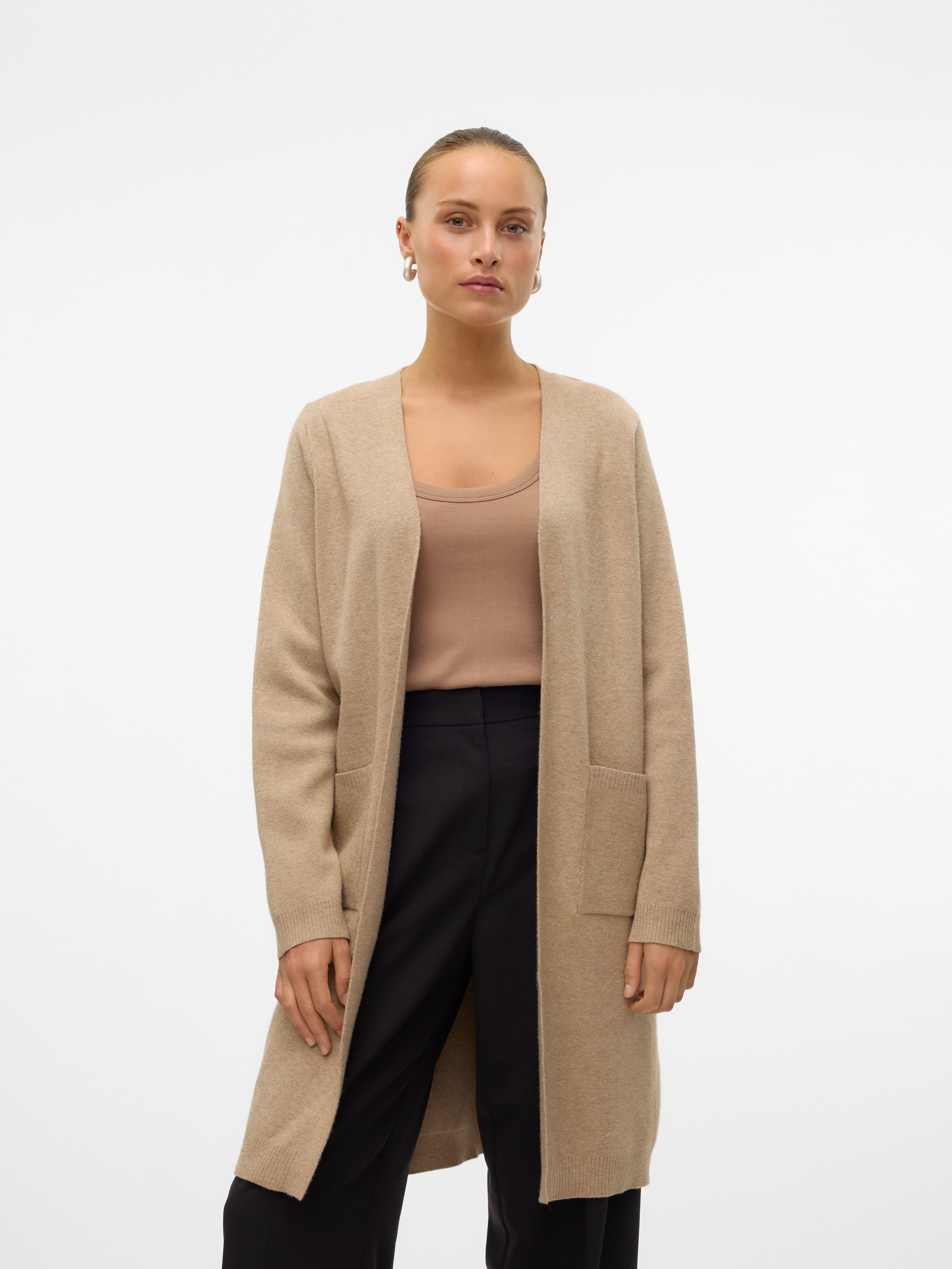 Vero Moda Lang vest VMSABA LS POCKET COATIGAN GA NOOS dames lange vesten maat XS (34) bruin