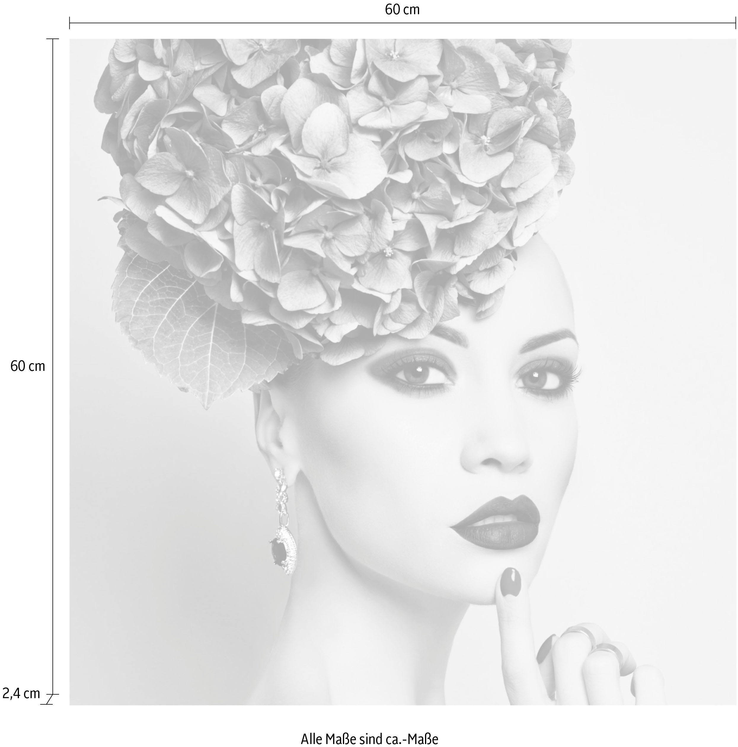 queence Artprint op acrylglas Vrouw met bloemenhoed Fine Art-print in galeriekwaliteit