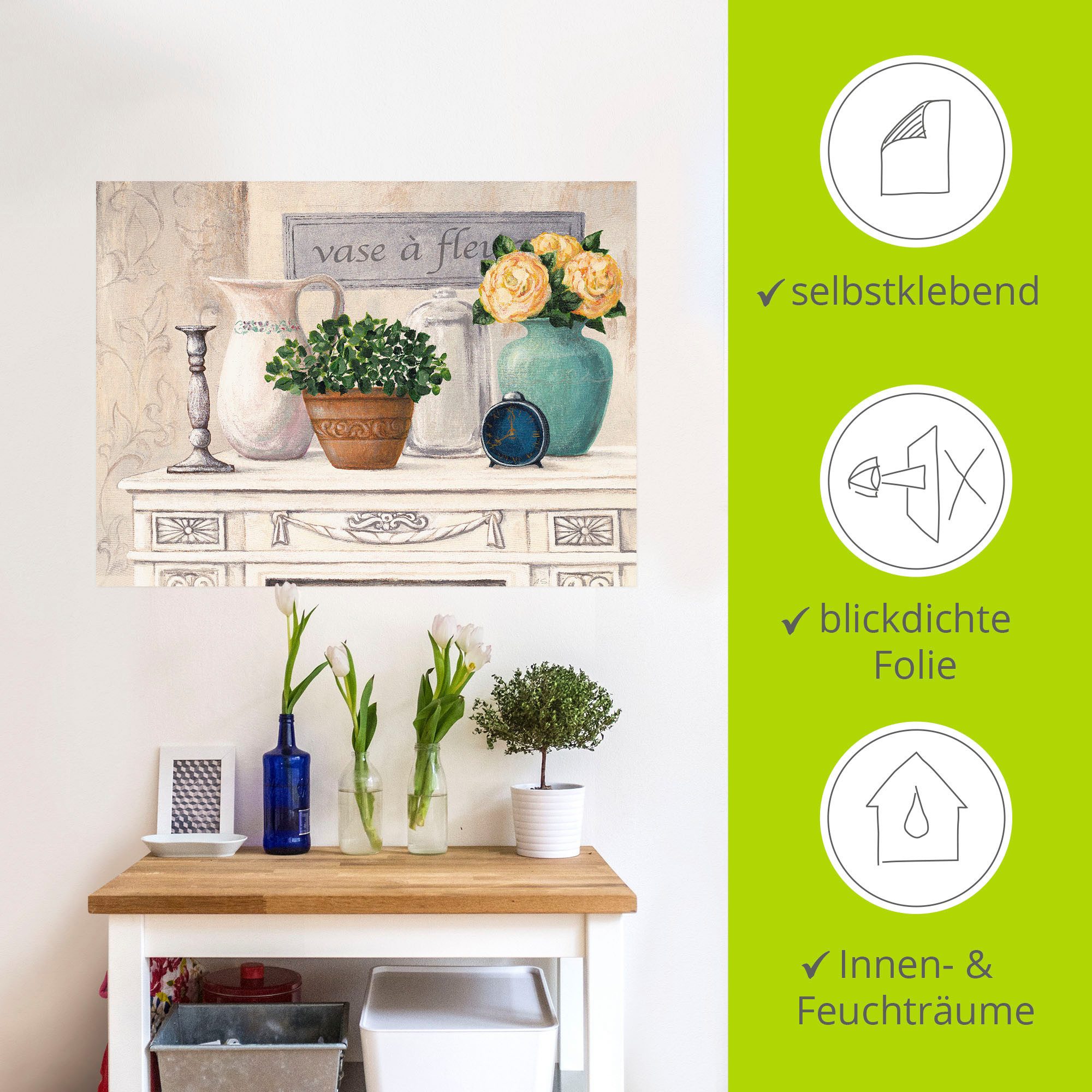 Artland Artprint Vazen met bloemen als artprint van aluminium, artprint voor buiten, muursticker in diverse maten