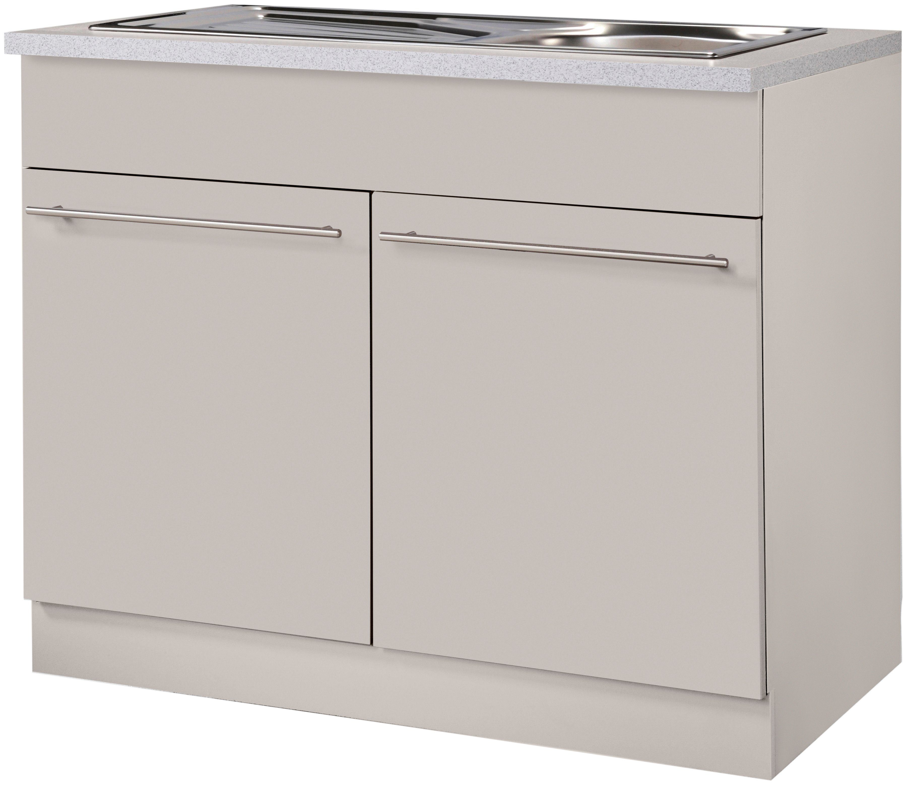 wiho Küchen Gootsteenkast Chicago 100 cm breed, inclusief inbouwspoelbak van edelstaal gootsteenkasten beige