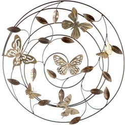 gilde sierobject voor aan de wand wandrelif farfalle grijs - bruin - goud wanddecoratie, oe 50 cm, van metaal, met bladeren  vlinders, decoratief in eetkamer  woonkamer (1 stuk) grijs