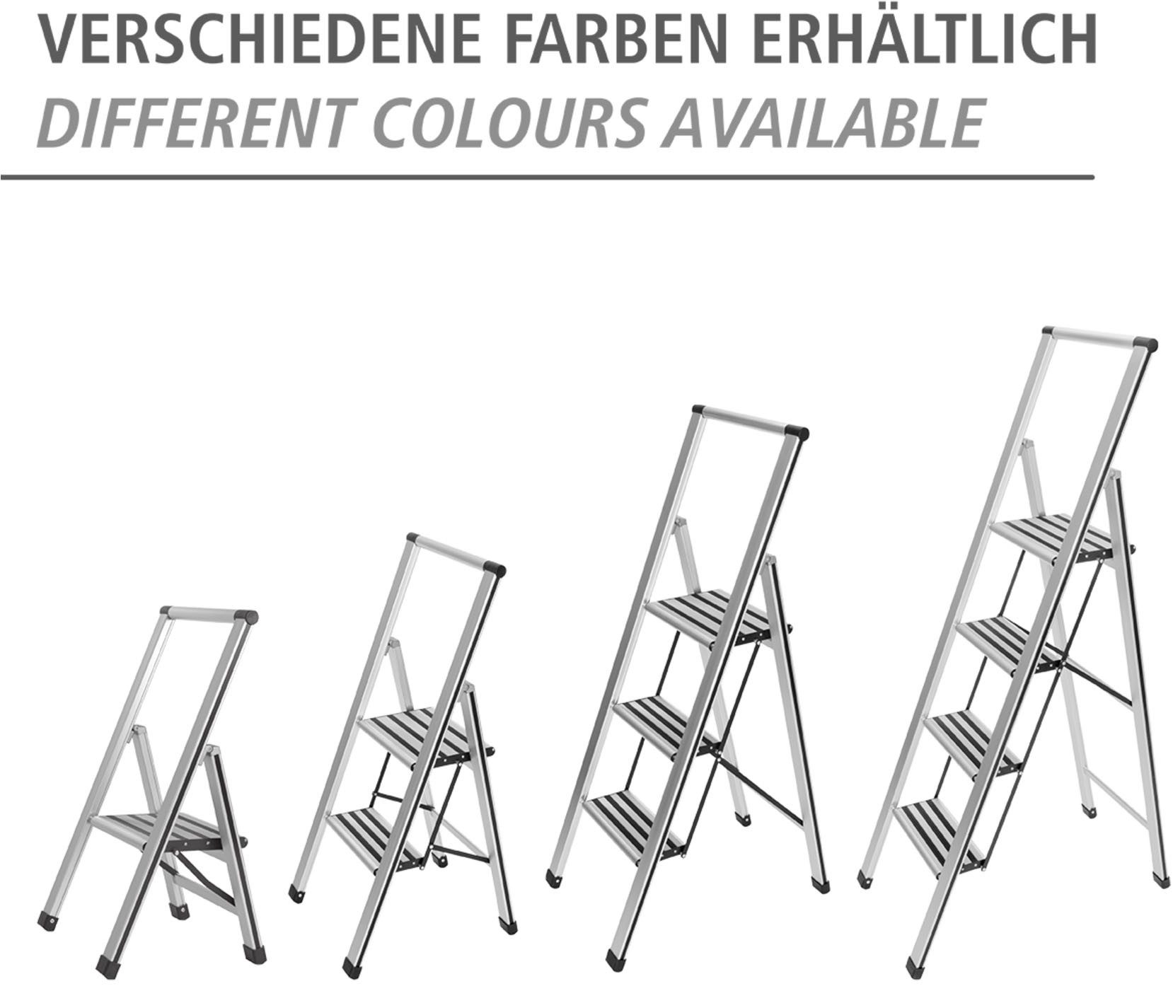 WENKO Huishoudtrapje Model Alu-Design Aluminium-design, XXL-treden, plat inklapbaar