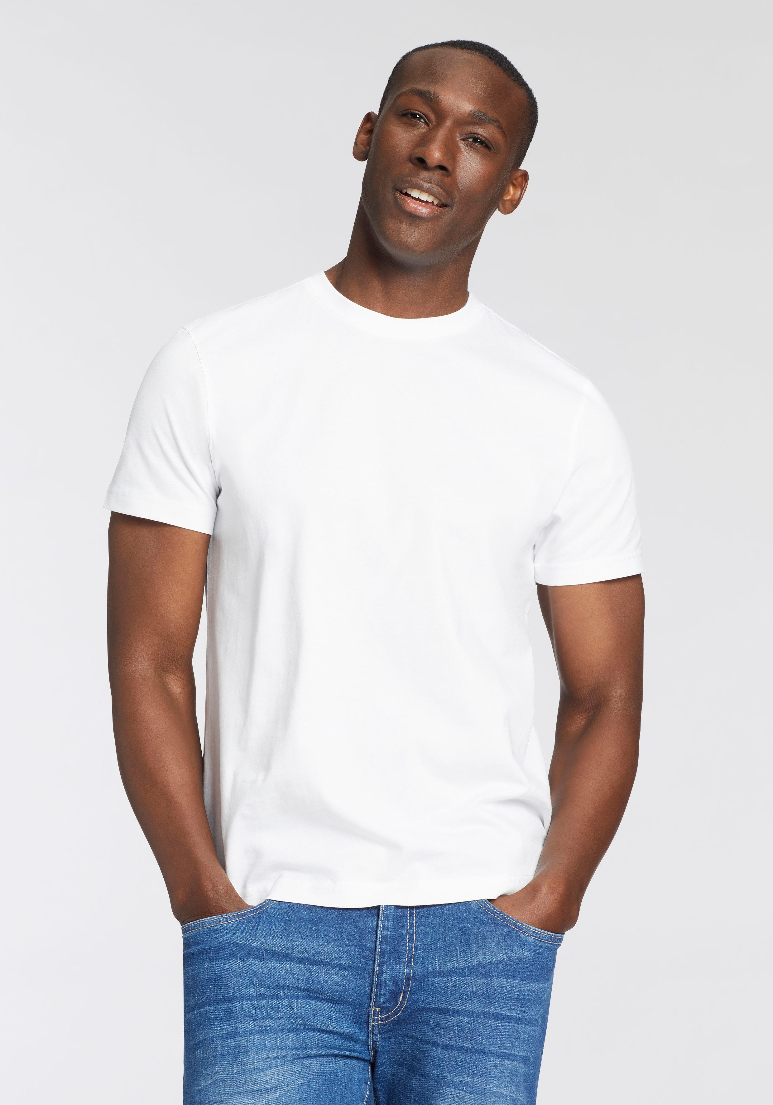 Man's World T-shirt Nieuwe kleuren! Korte mouw, effen kleur, ronde hals, van katoen(3-delig, Set van 3)