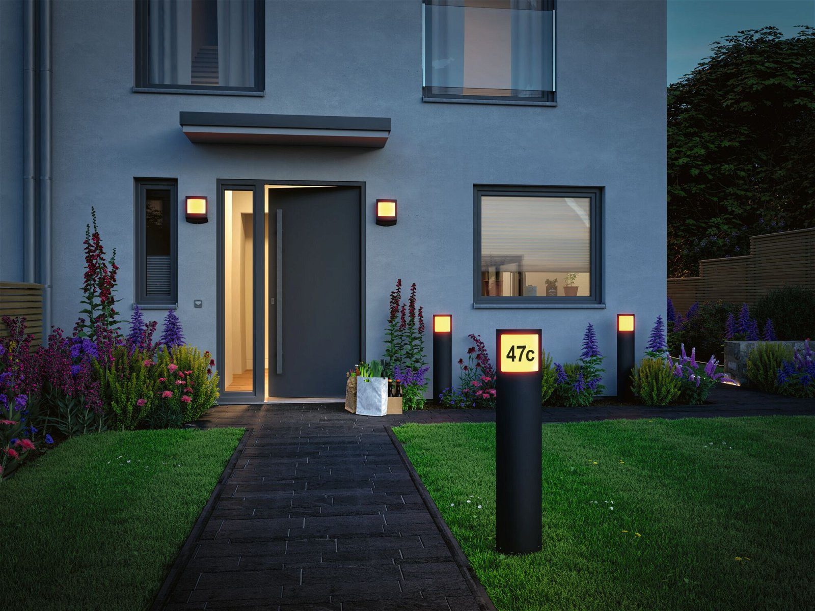Paulmann Led-wandlamp voor buiten Padea IP44 198x71mm 8,2W 550lm 230V Antraciet Kunststof Smart Home Zigbee 3.0 schemerschakelaar insectvriendelijk (1 stuk)