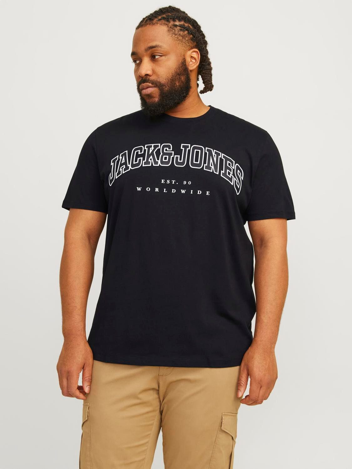 Jack & Jones PlusSize T-shirt JJECALEB VARSITY TEE SS O-NECK NOOS PLS heren t-shirts maat 6XL zwart