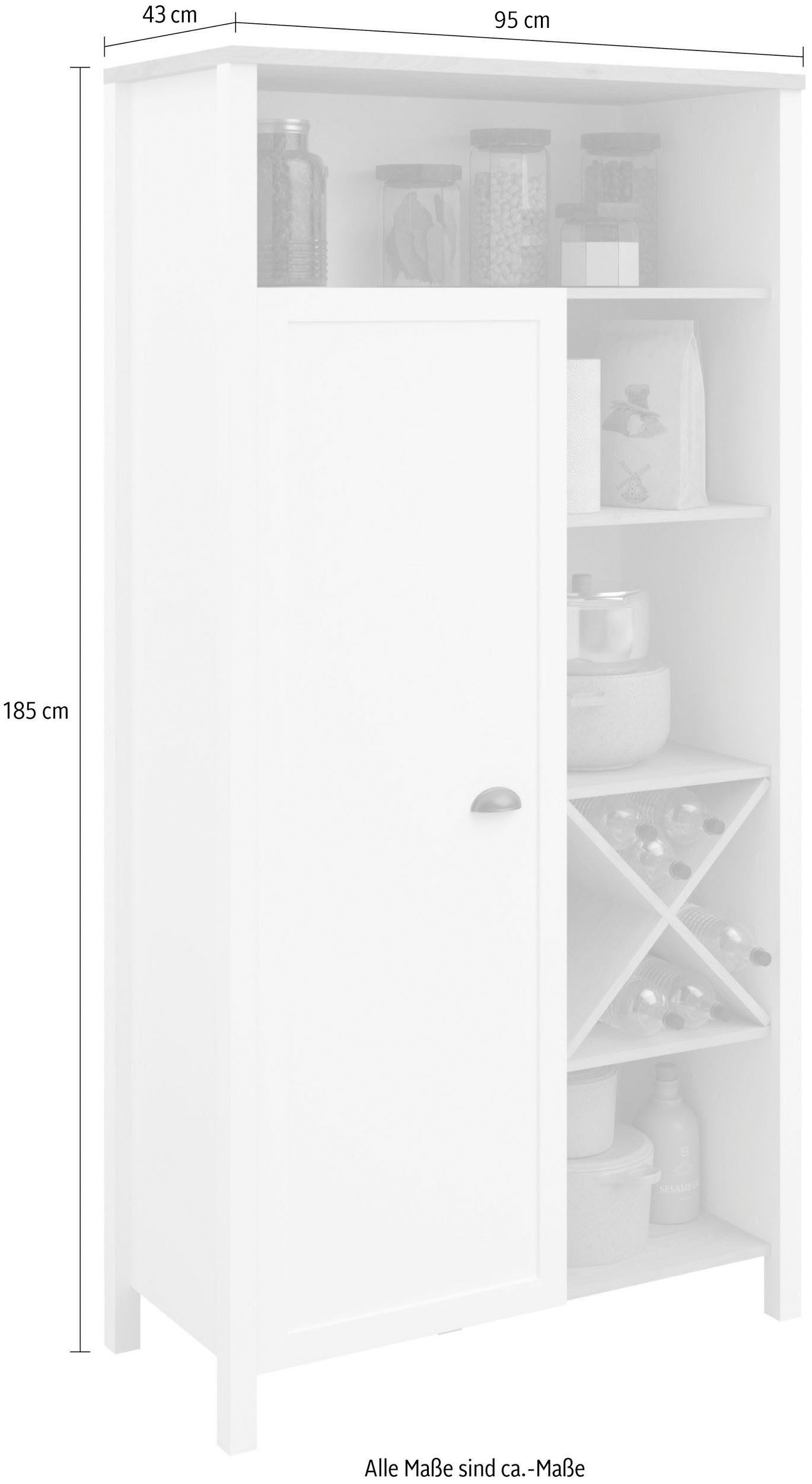 Parisot Buffetkast Cottage 11 Veel opbergruimte, flessenrek, metalen handgrepen, MDF, melamine gecoat (1 stuk)