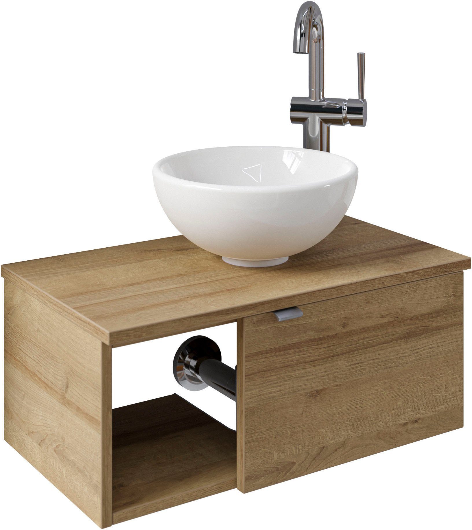 Saphir Wastafelonderkast Serie 6915 wastafel met onderkast voor gastenbadkamer, tweede toilet (3-delig)