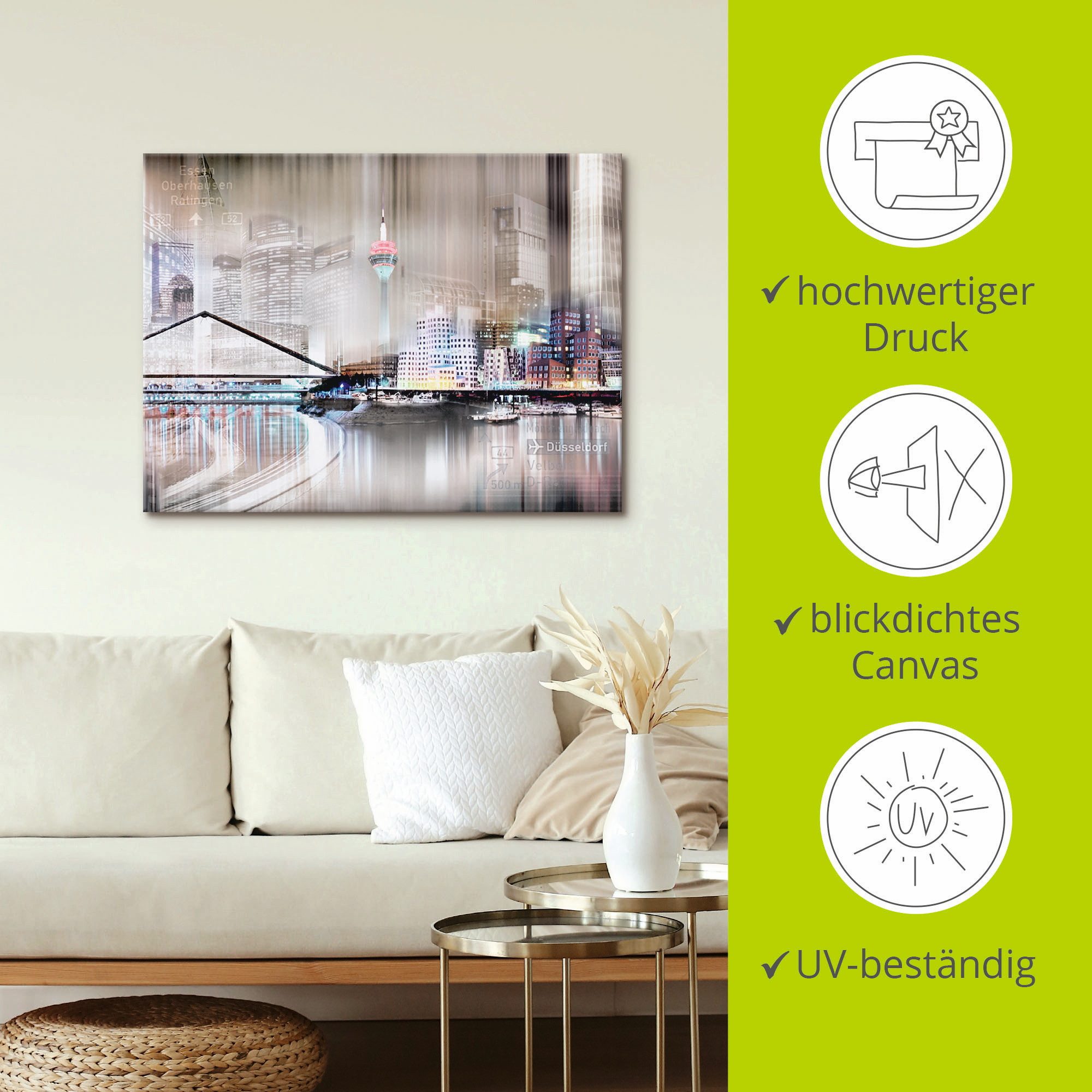 Artland Artprint op linnen Düsseldorf skyline collage IV