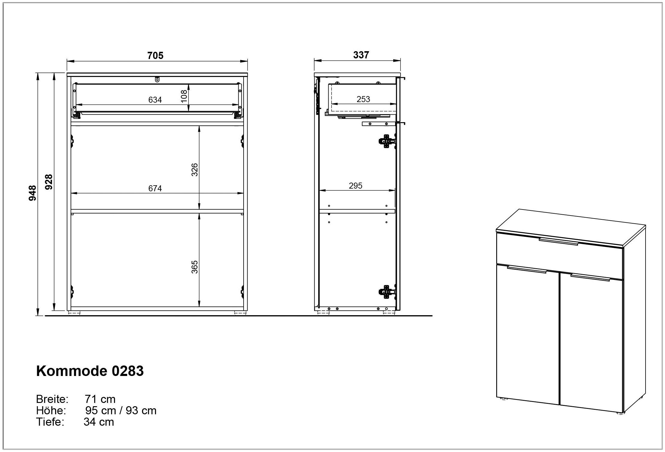 GERMANIA Halfhoge kast Crandon Ladekast met 1 lade en 2 deuren, 1 verstelbare plank