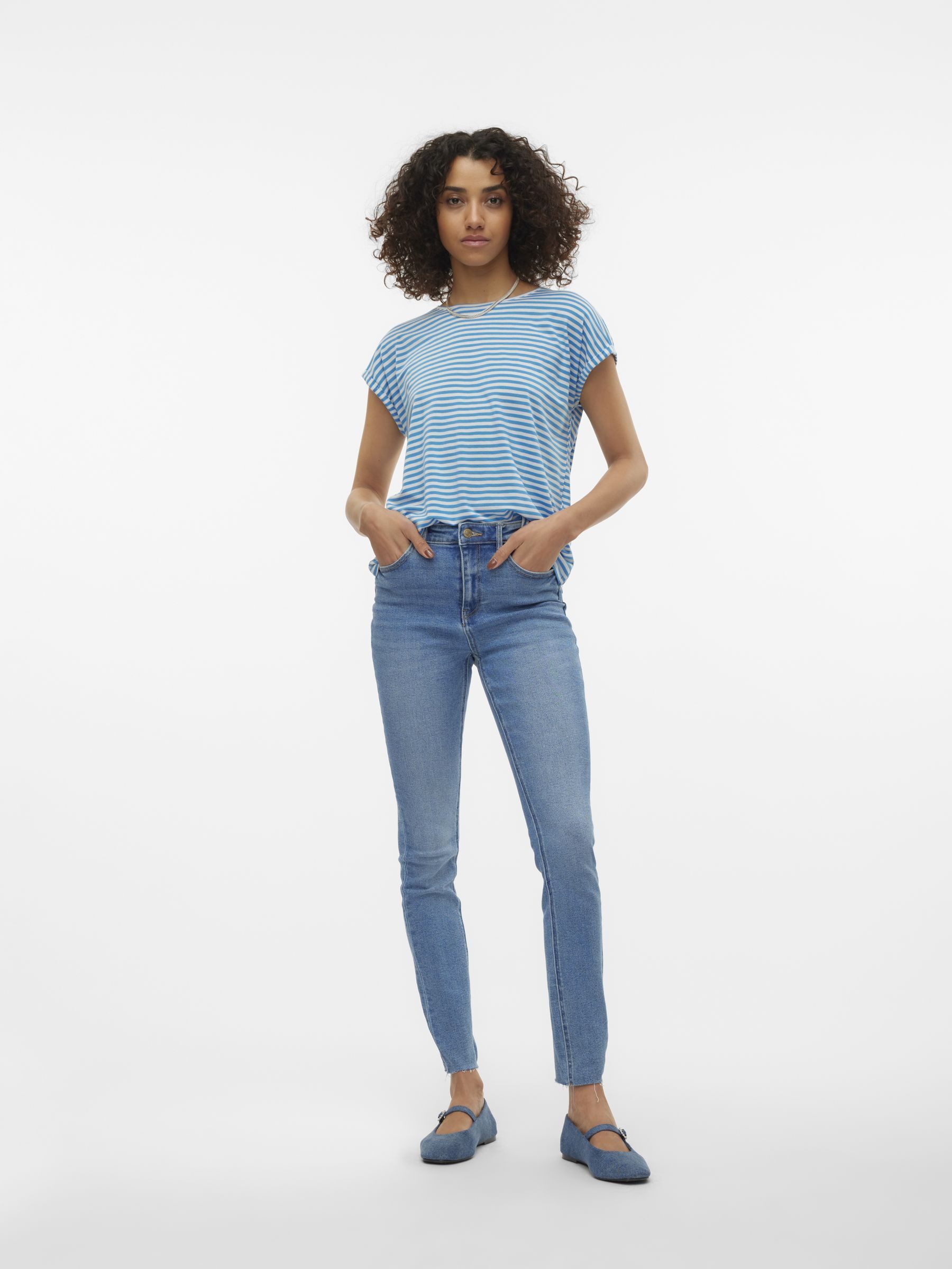 Vero Moda Shirt met ronde hals VMAVA PLAIN SS TOP STRIPE GA JRS NOOS