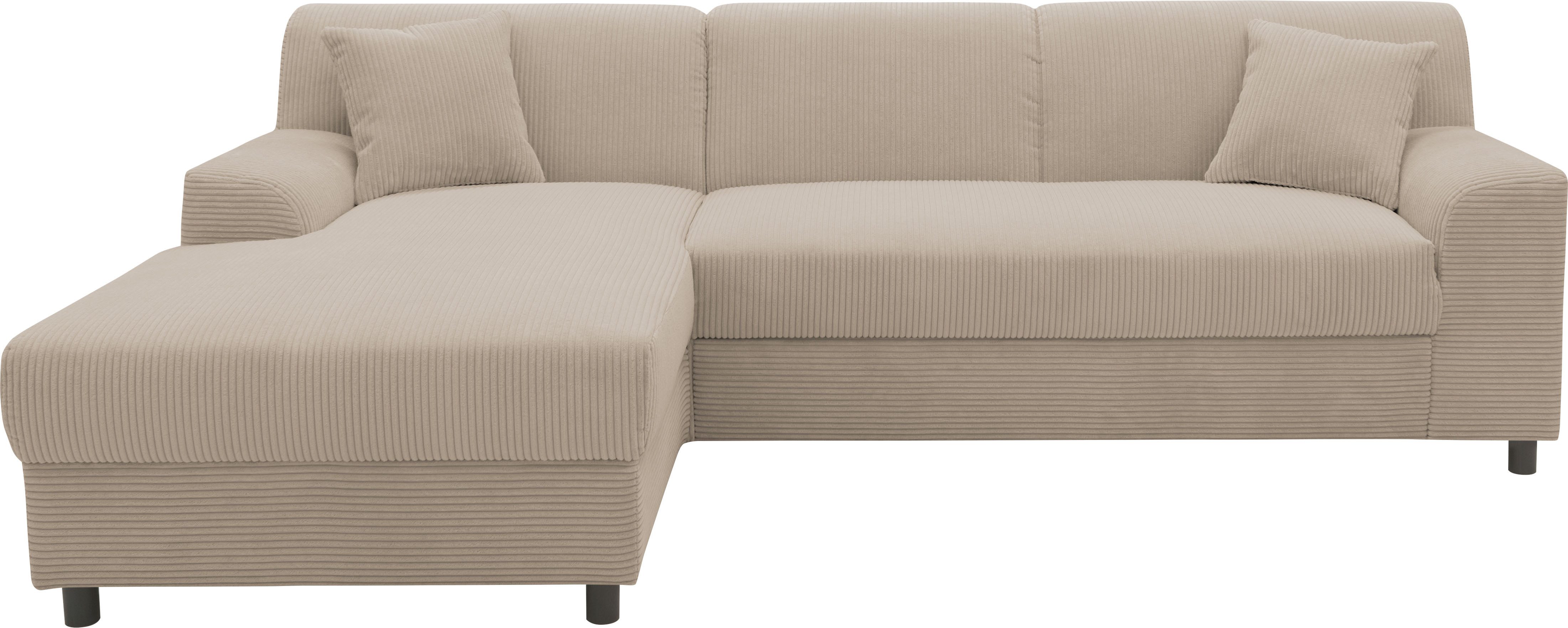 INOSIGN Hoekbank Turah 2, L-vorm, in Cord en waterafstotende microvezel, Vering B/D/H: 241/146/79 cm, incl. sierkussen, optioneel met bedfunctie