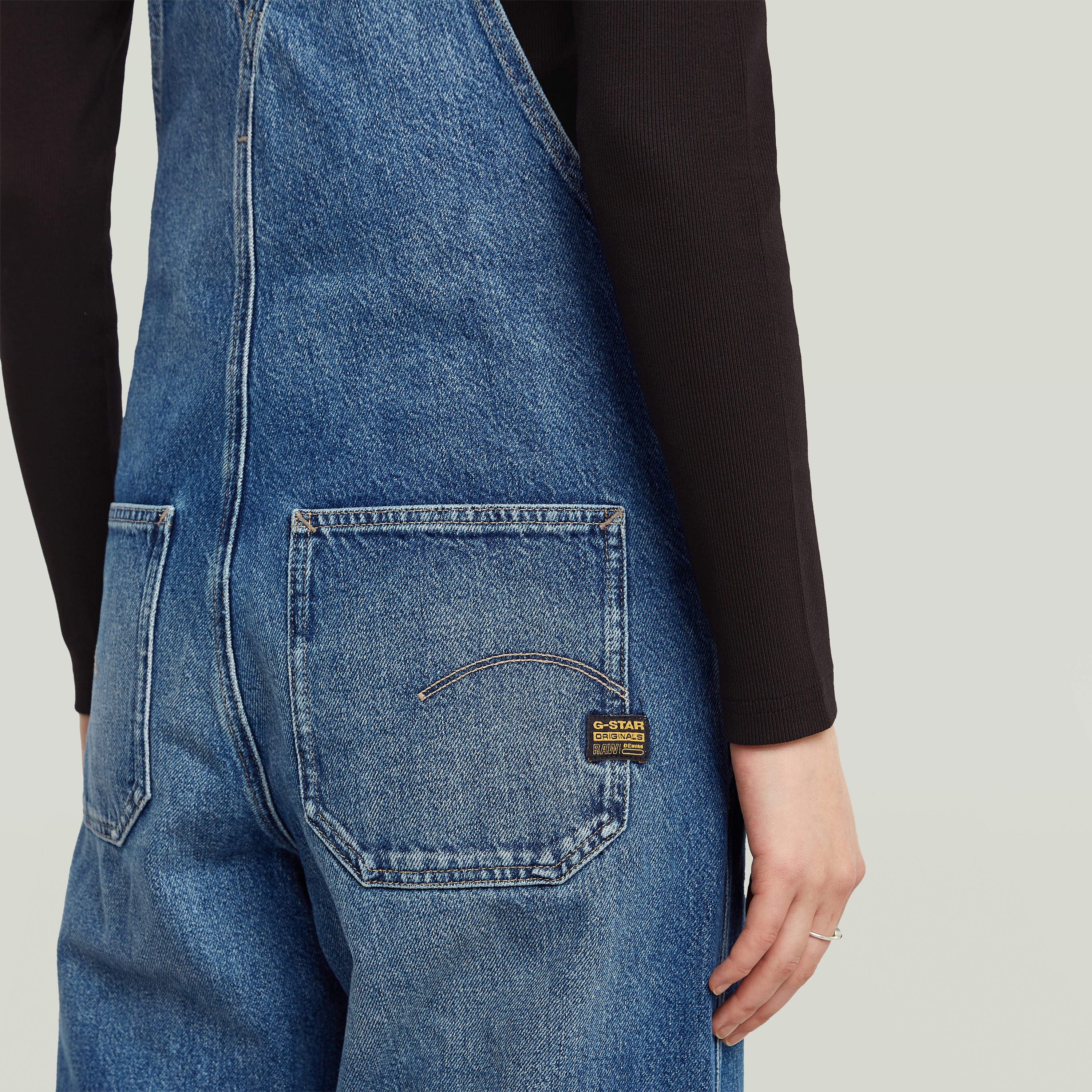G-Star RAW Tuinbroek Straight Leg Dungaree met knopen aan de zijkanten