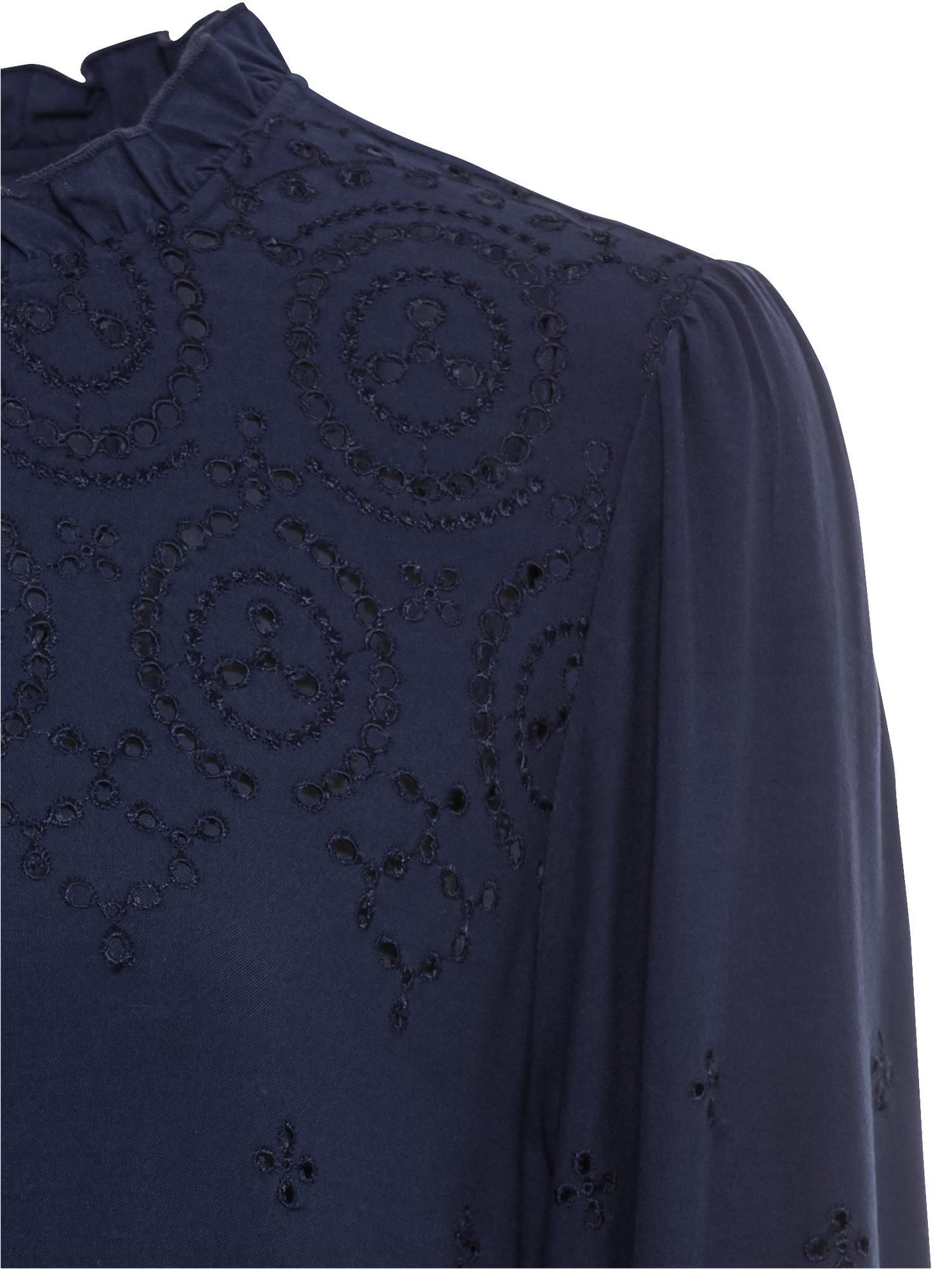 Lascana Blouse zonder sluiting met gaatjesborduurwerk en subtiele ruches, 3/4-mouwen damesblouse