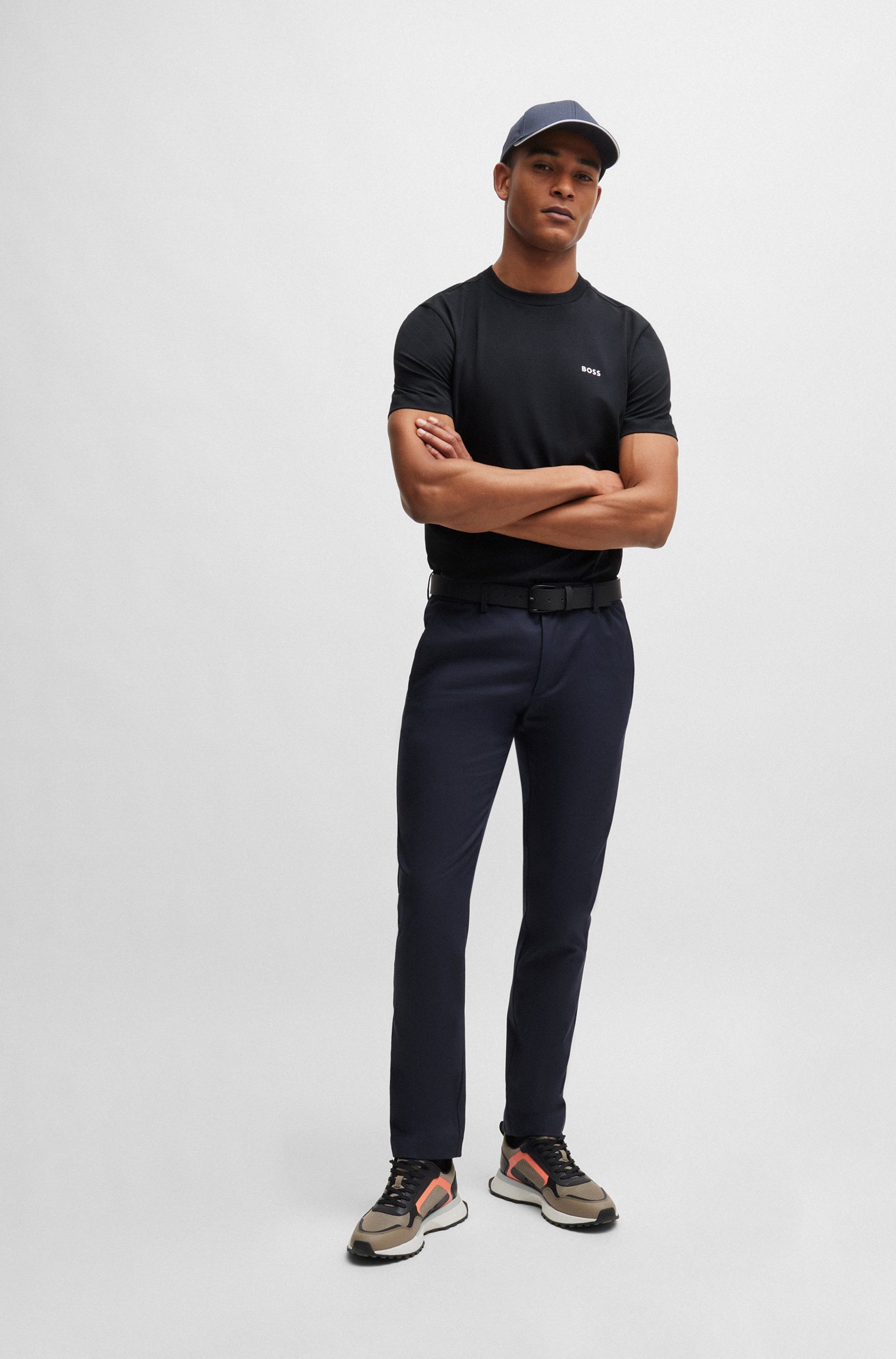 BOSS GREEN Shirt met ronde hals Thee met gegomd contrast-logo