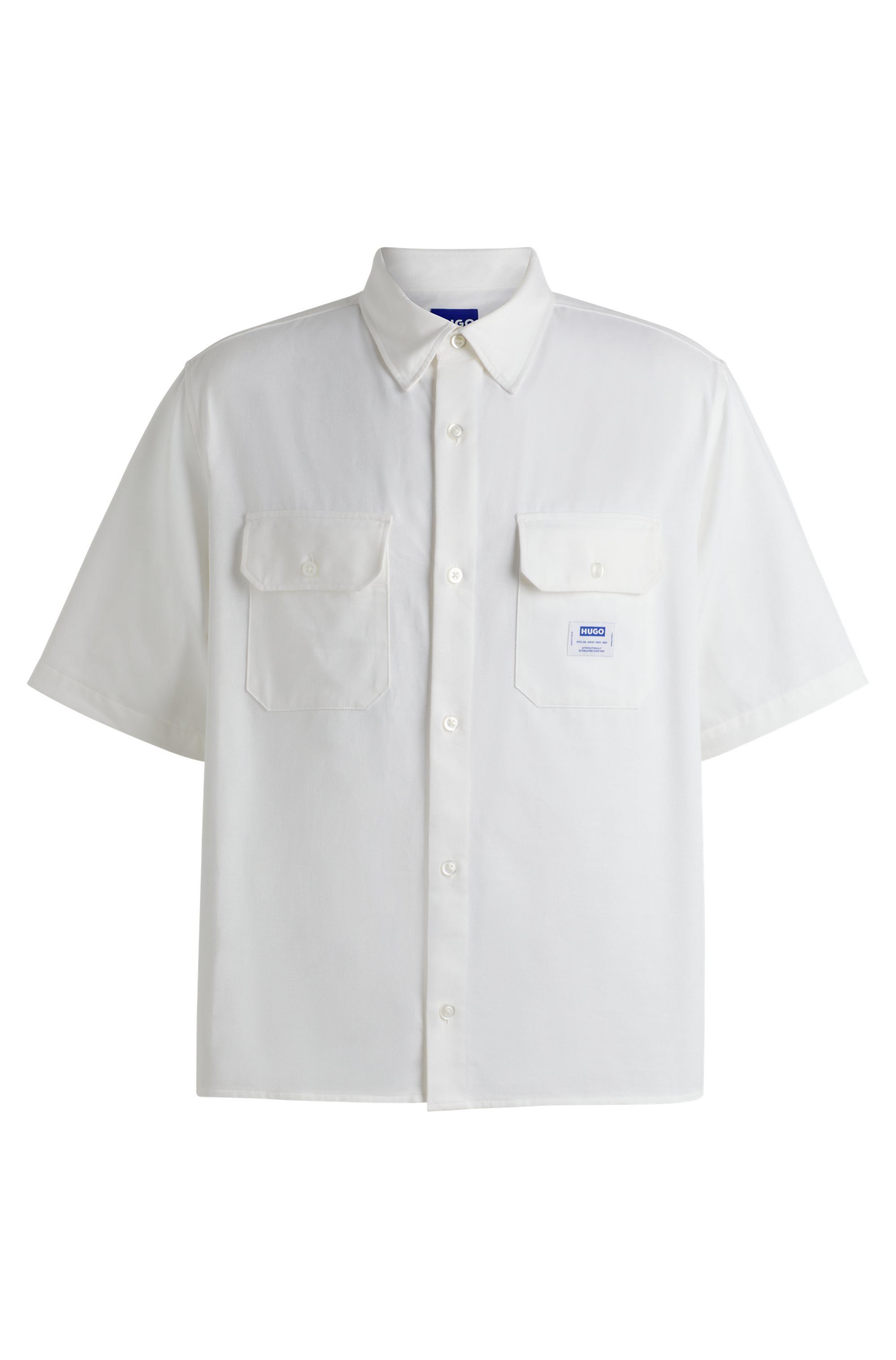 HUGO Blue Overhemd met korte mouwen Ekyno met contrasterend logo-badge op de borst