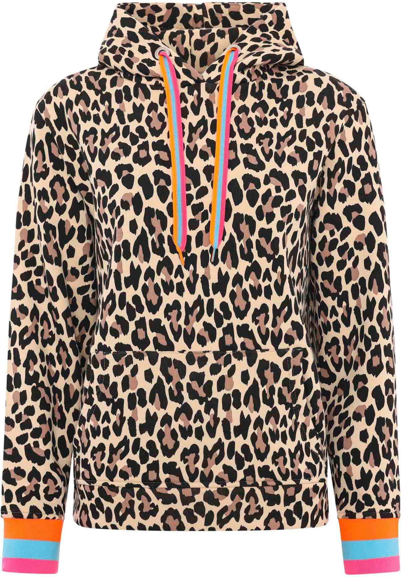 Zwillingsherz Hoodie Leo Allover Neon Kante met dierenontwerp en contrasterende mouwboorden