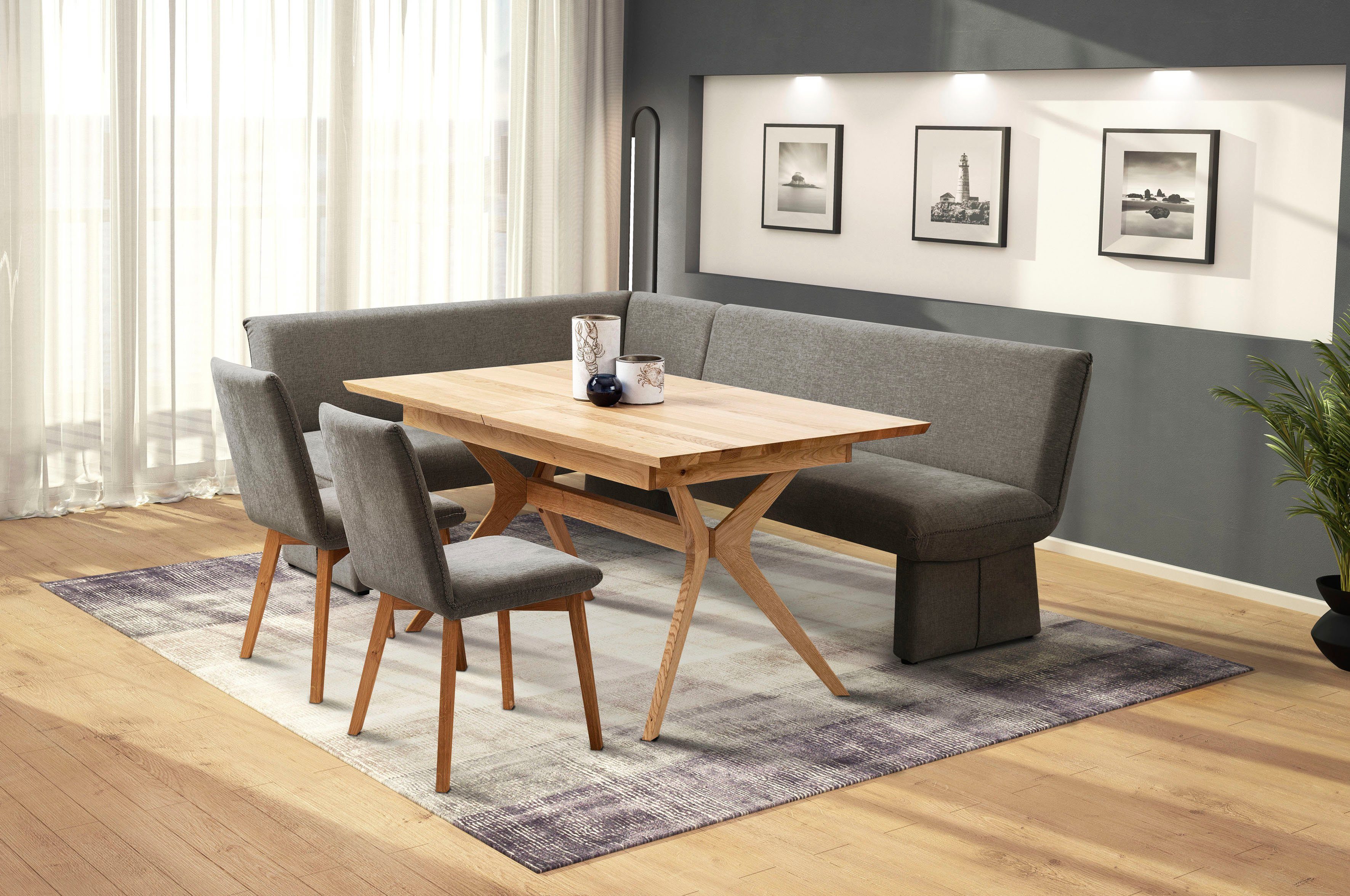 Premium collection by Home affaire Eethoek Londen Hoekbank met golfvering in de zitting, lange zijde breedte 240 cm, tafel uittrekbaar, breedte 160-210 cm (4-delig - 4 stuks)