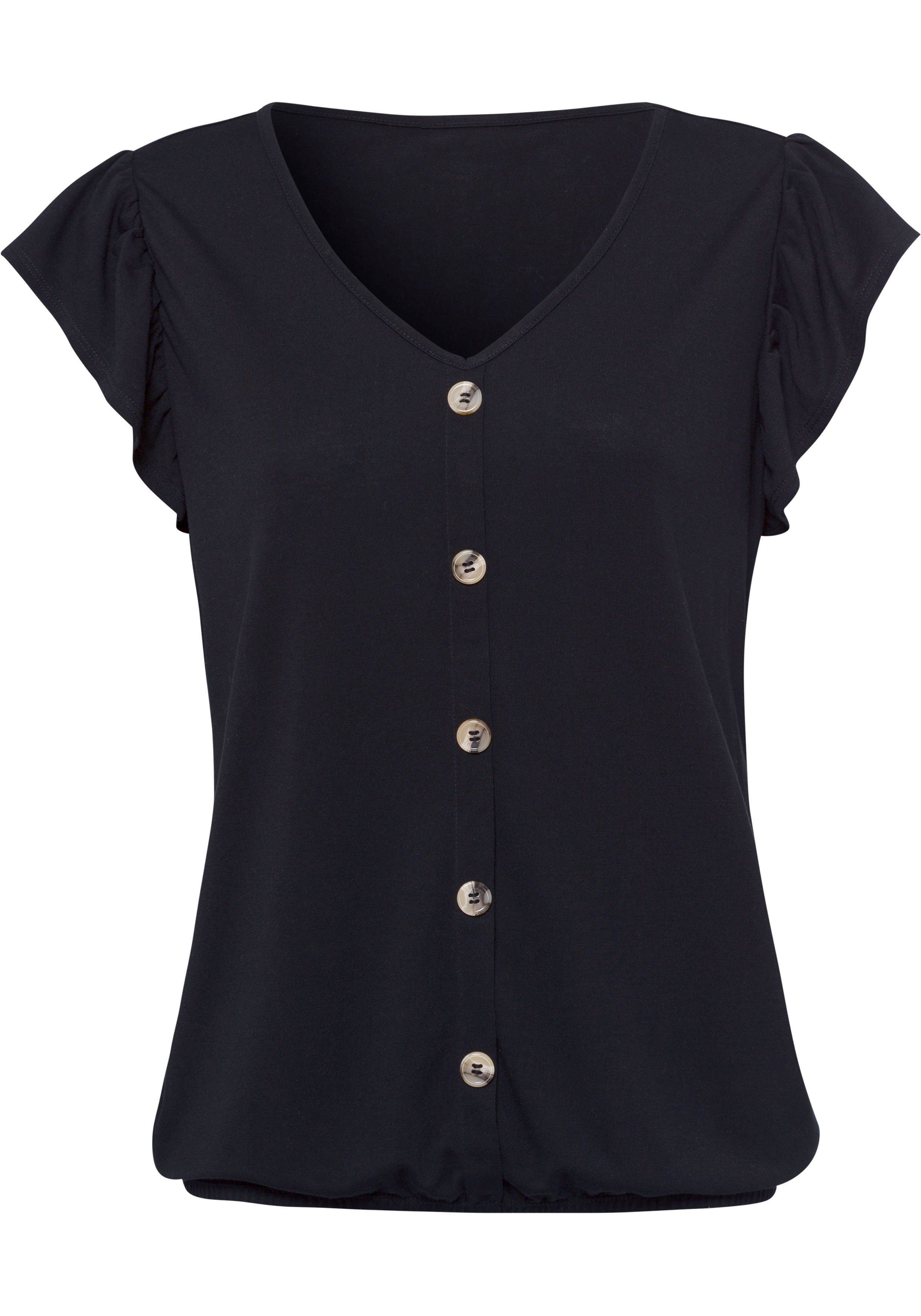 Lascana Shirt met korte mouwen Met decoratieve knopenlijst en vleugel mouwen (Set van 2)