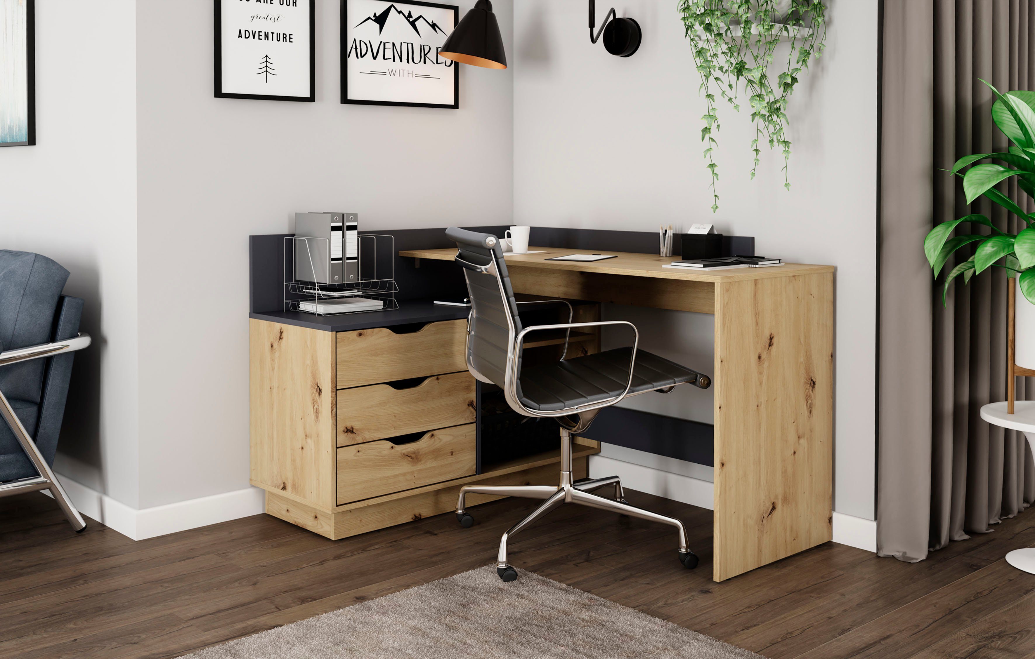 byLIVING Hoekbureau Bern met veel opbergruimte, breedte 129 cm, rechts of links monteerbaar