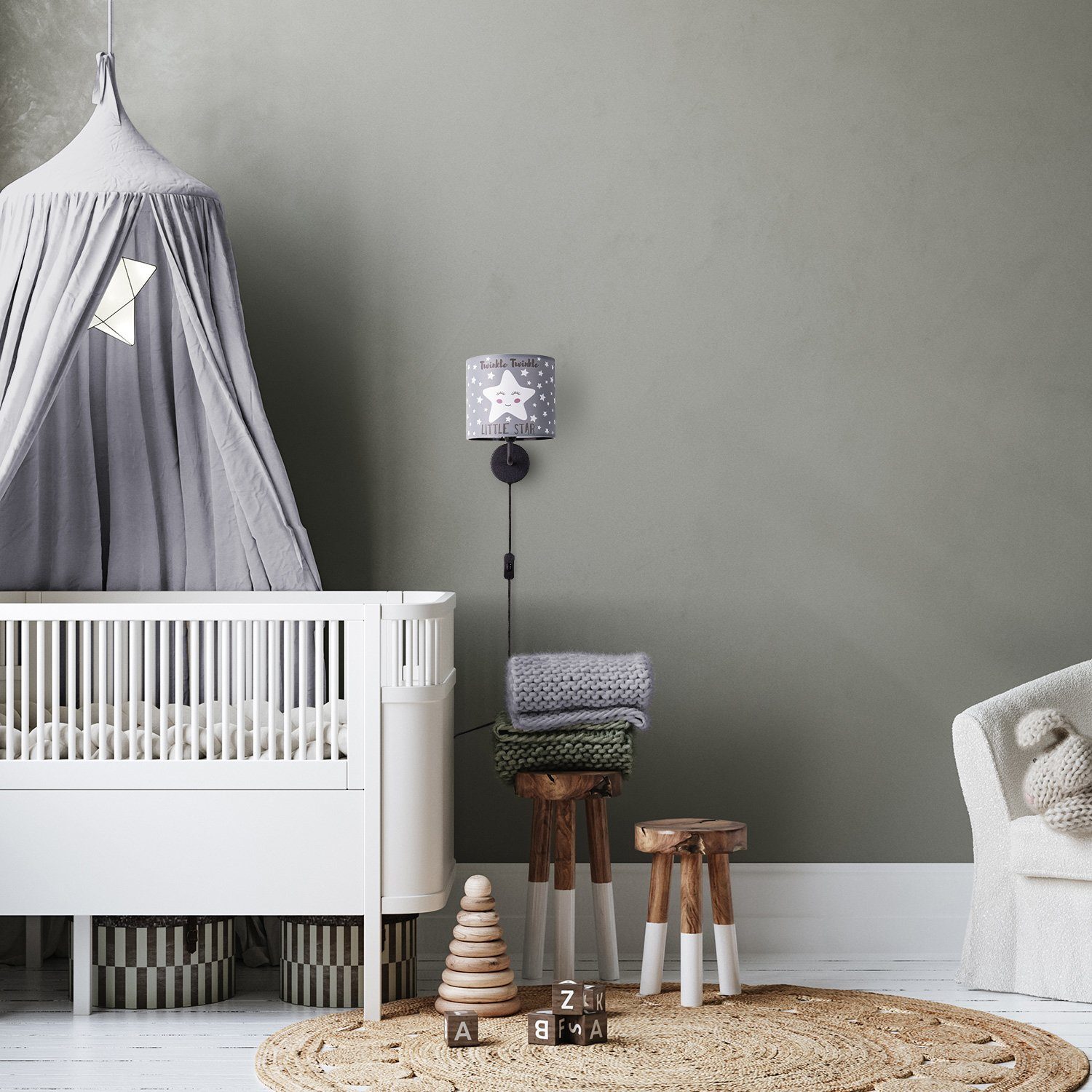 Paco Home Wandlamp Aleyna 105 Kinderlamp babykamer kinderkamer âˆ…18cm sterren kabel 3m E14