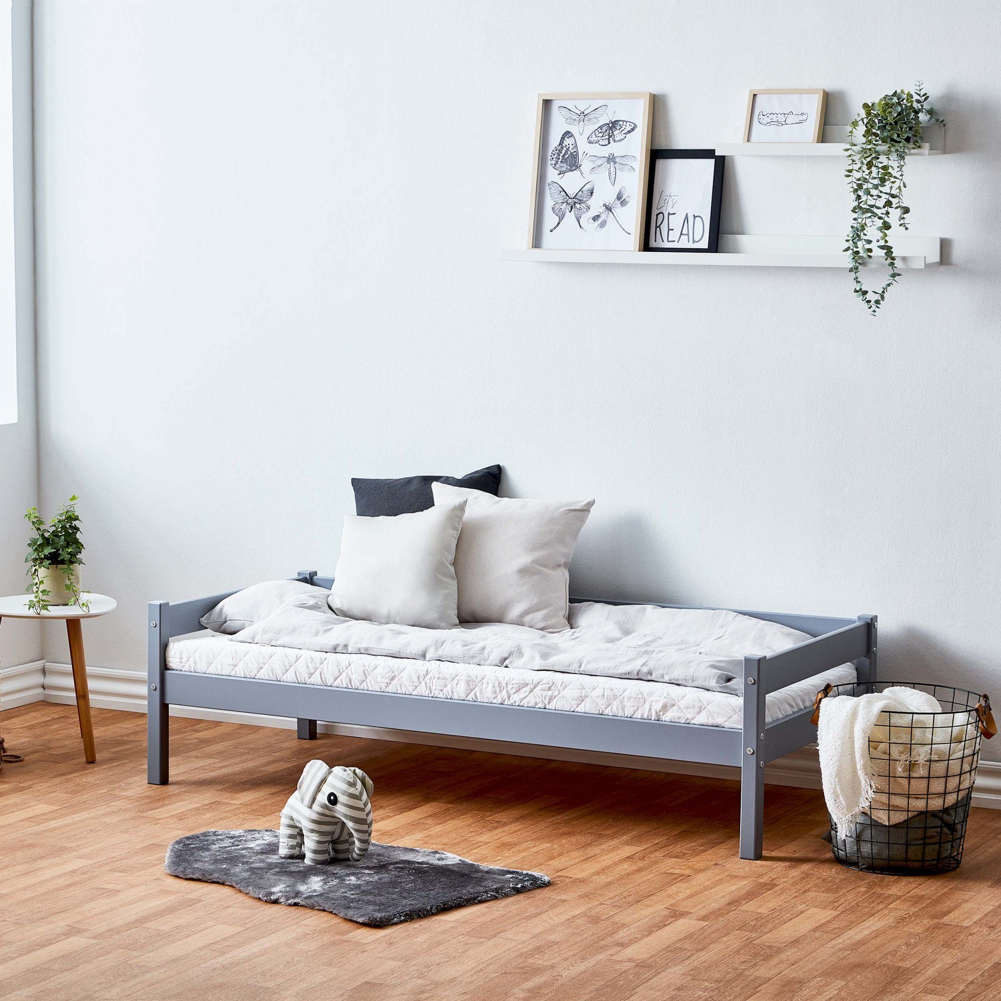 Lüttenhütt Kinderledikant ECO One, eenpersoonsbed, Scandinavisch design optioneel met matras, ligoppervlak 70 x 160 cm eenpersoonsbedden grijs