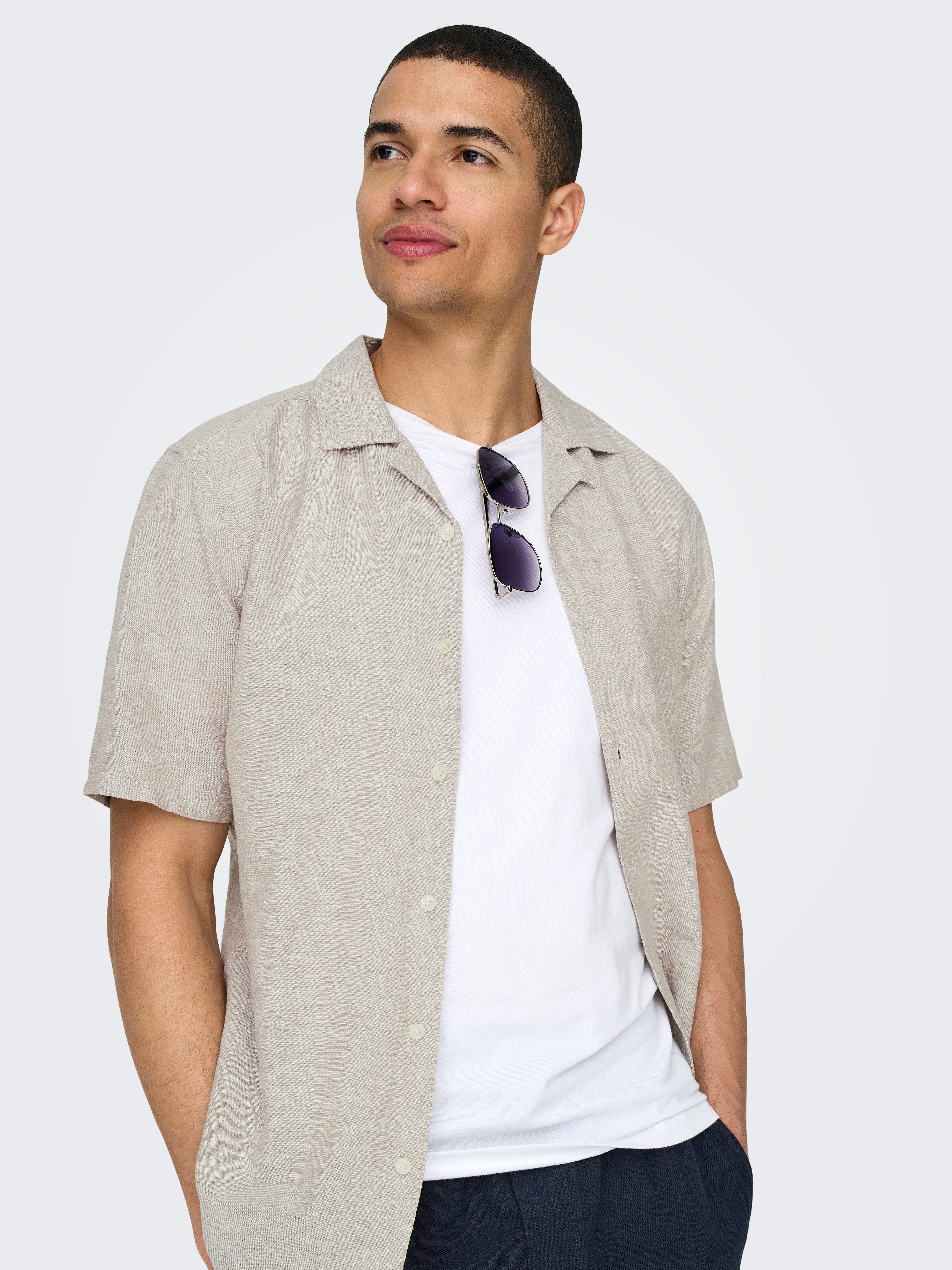 ONLY & SONS Overhemd met korte mouwen ONSCAIDEN SS SOLID RESORT LINEN NOOS