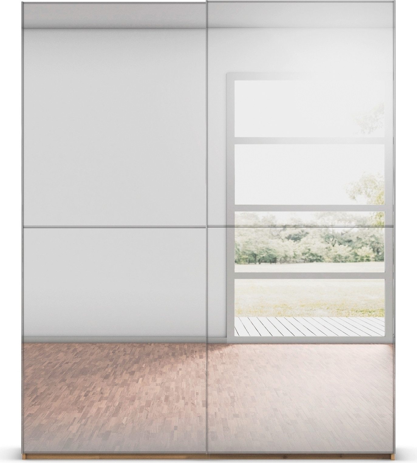 rauch Schuifdeurkast Kledingkast Kast Garderobe Slaapkamerkast SCALE-DUO edel tweedelige deuren spiegelfront en 3 sierlijsten made in germany
